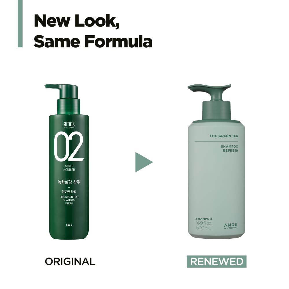 AMOS PROFESSIONAL Green Tea Shampoo Refresh for Thinning Hair | Korean No.1 Salon Brand for Oily Scalp, Deep Cleanse & Volume – 16.9 fl oz