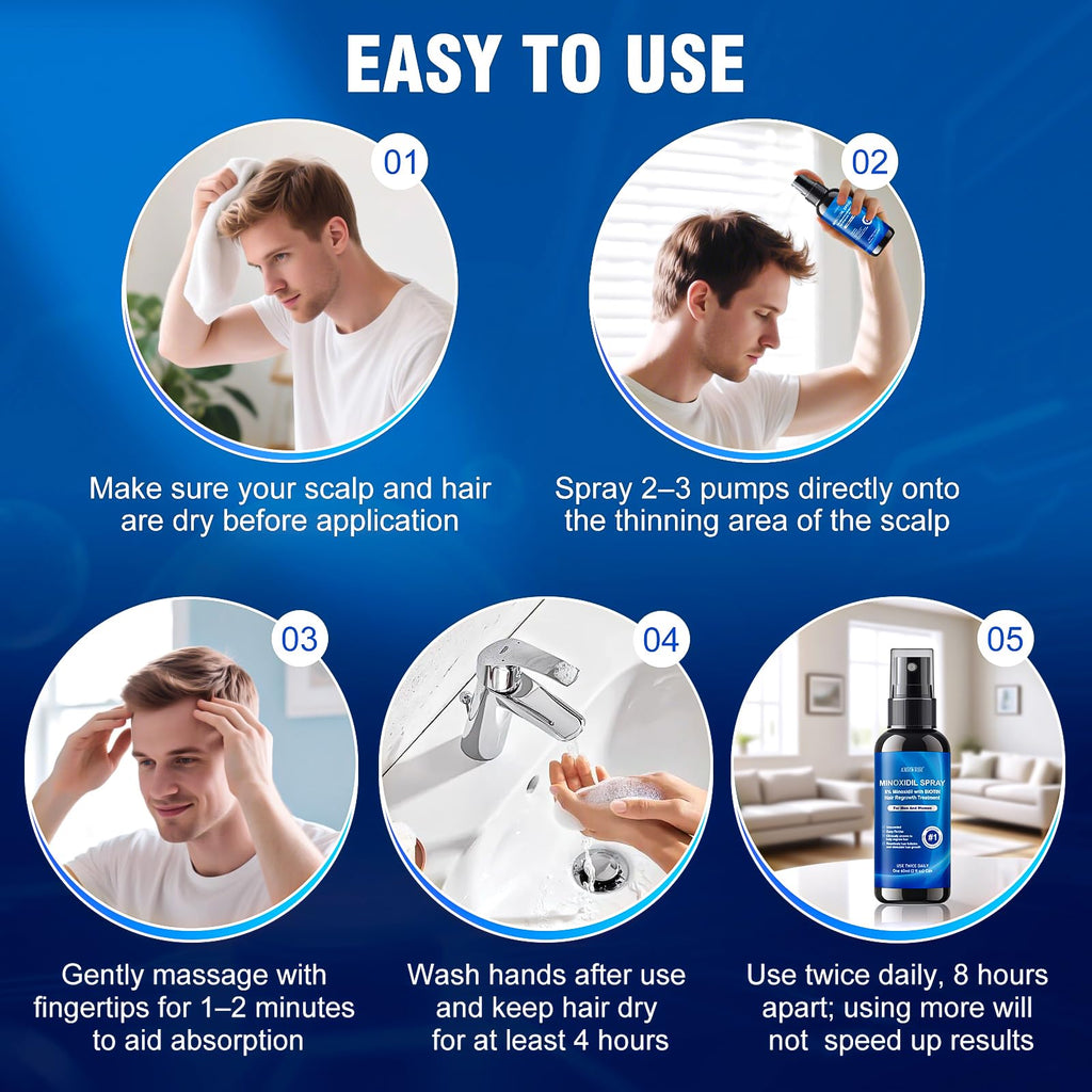 AMRWRIR 5% Minoxidil Spray for Hair Growth – Biotin & Castor Oil Infusion (6 Month Supply, 6 Pcs, 12 Fl Oz)
