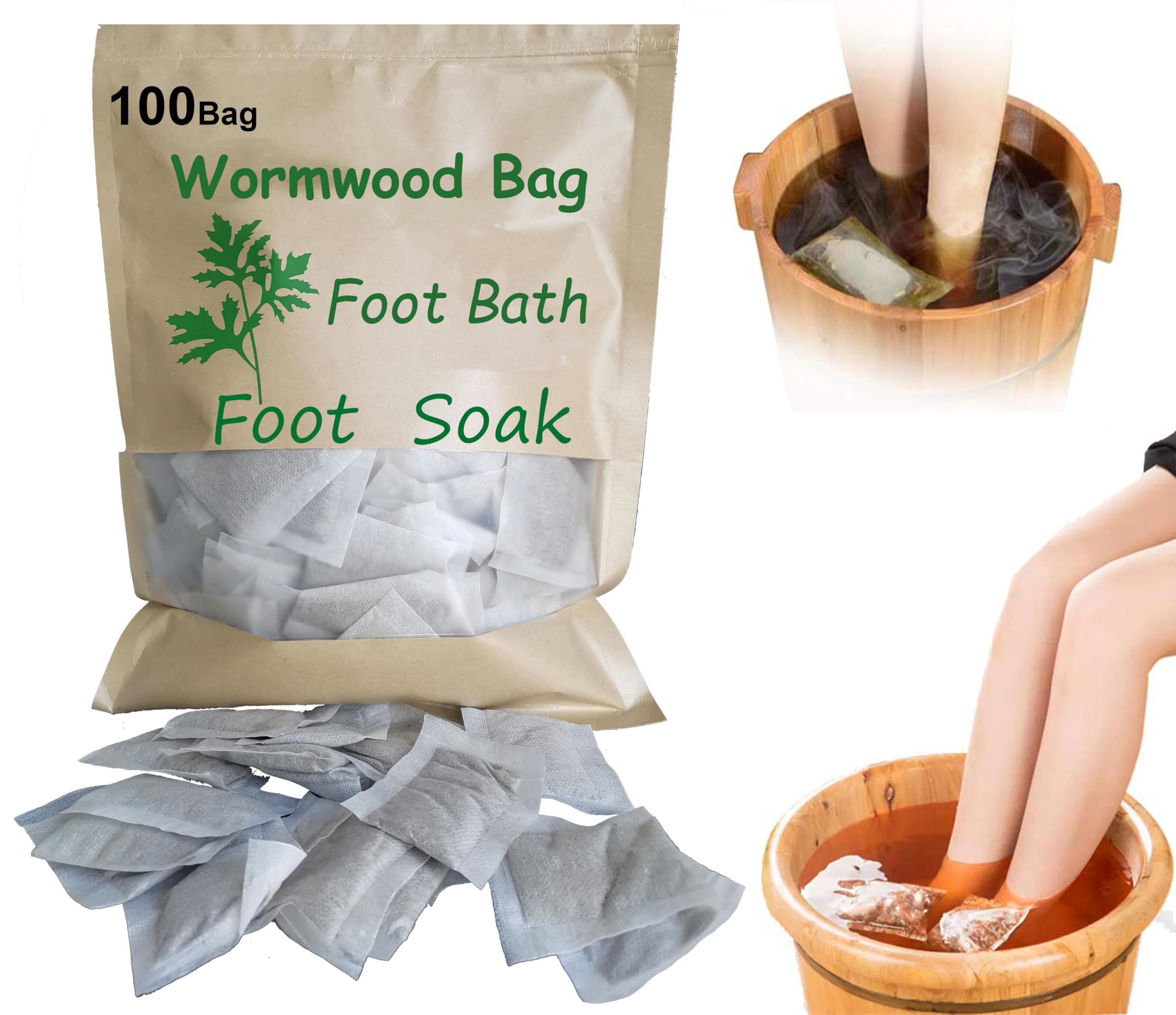 AMTOOCH 100bag Natural Mugwort Foot Bath - Aromatic Wormwood Foot Soak for Home Spa