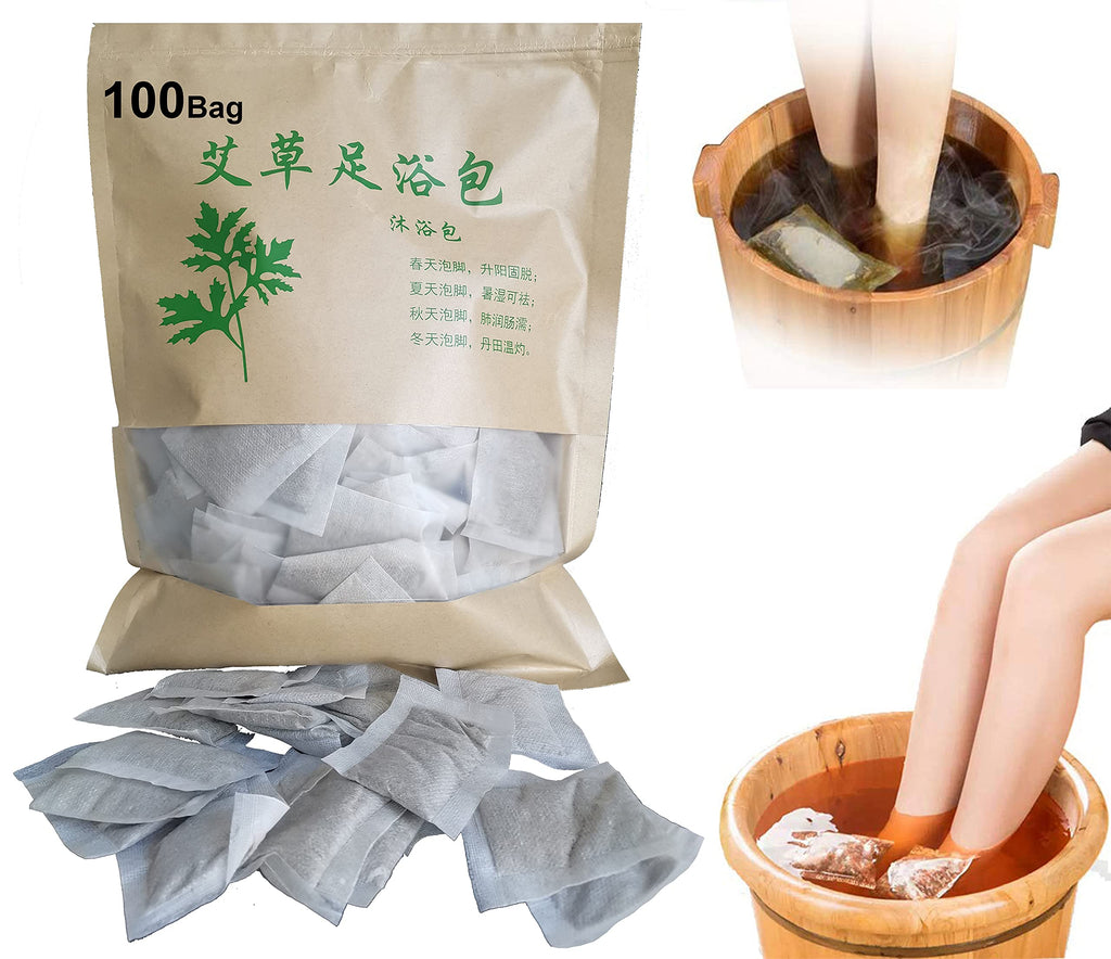 AMTOOCH 100bag Natural Mugwort Foot Bath - Aromatic Wormwood Foot Soak for Home Spa