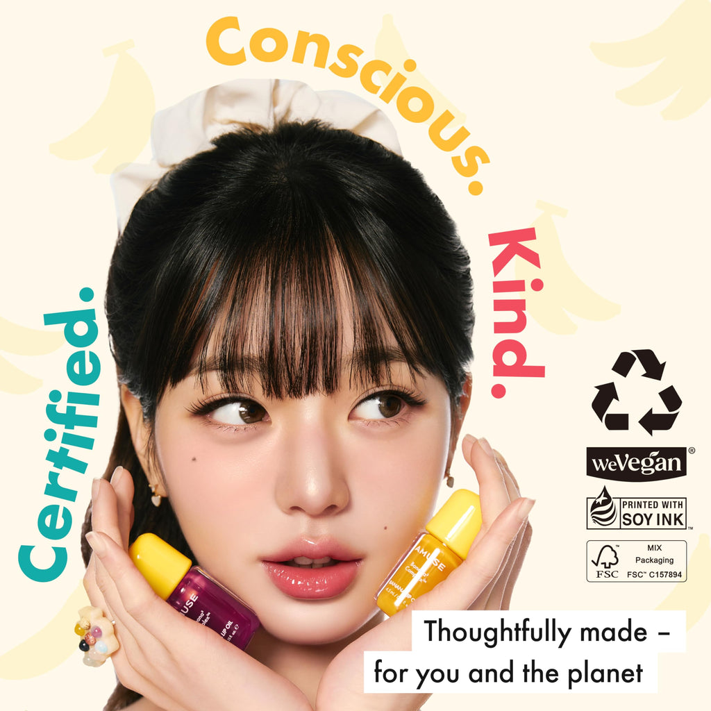 Amuse Seoul Banana Lip Oil (06 Rose Sorbet) – Hydrating Vegan Lip Oil with Peptide, PDRN & Banana-Derived Complex