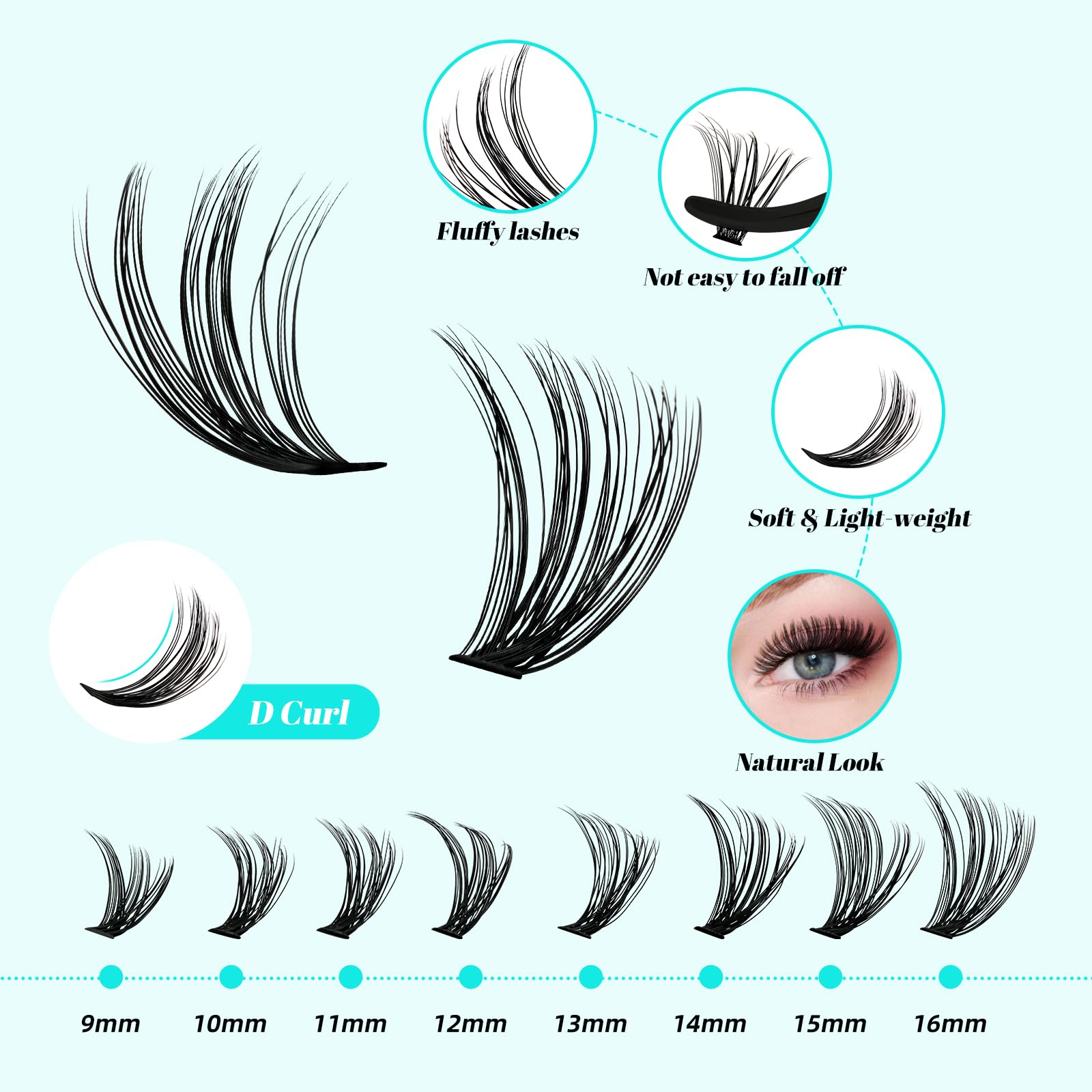 AMZGIRL LASH Lash Clusters Kit 320pcs — 9-16mm D Curl, Bond & Seal, Remover & Applicator
