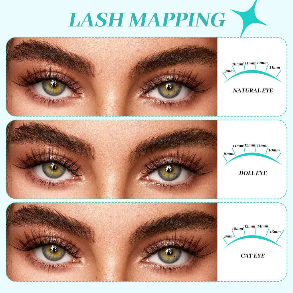 AMZGIRL LASH Lash Clusters Kit 640Pcs | DIY Lash Extensions 40D/50D 9-16mm