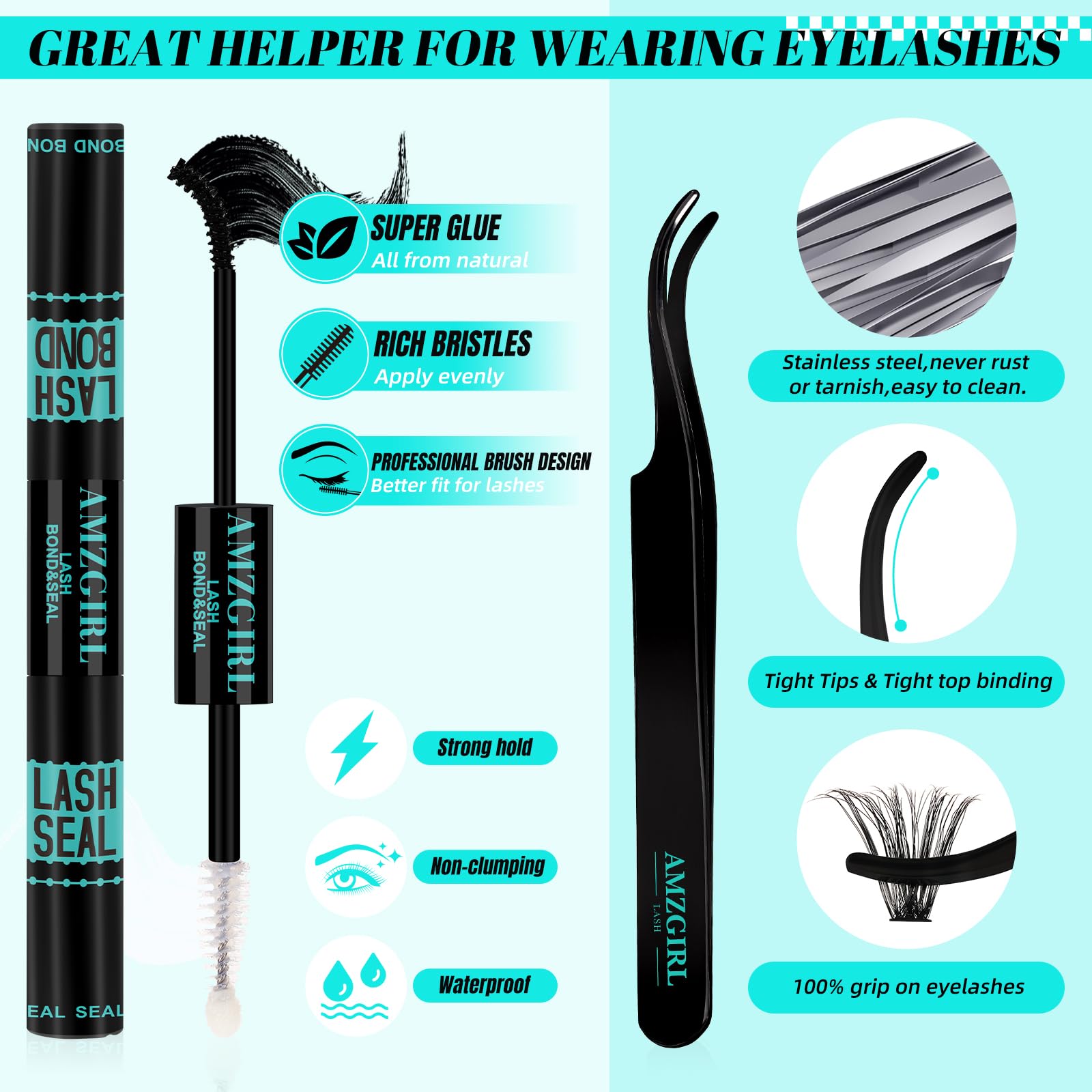 AMZGIRL LASH Lash Extension Kit 280Pcs – 60D/80D Mixed Lashes, Bond & Seal, Remover, DIY Home Kit