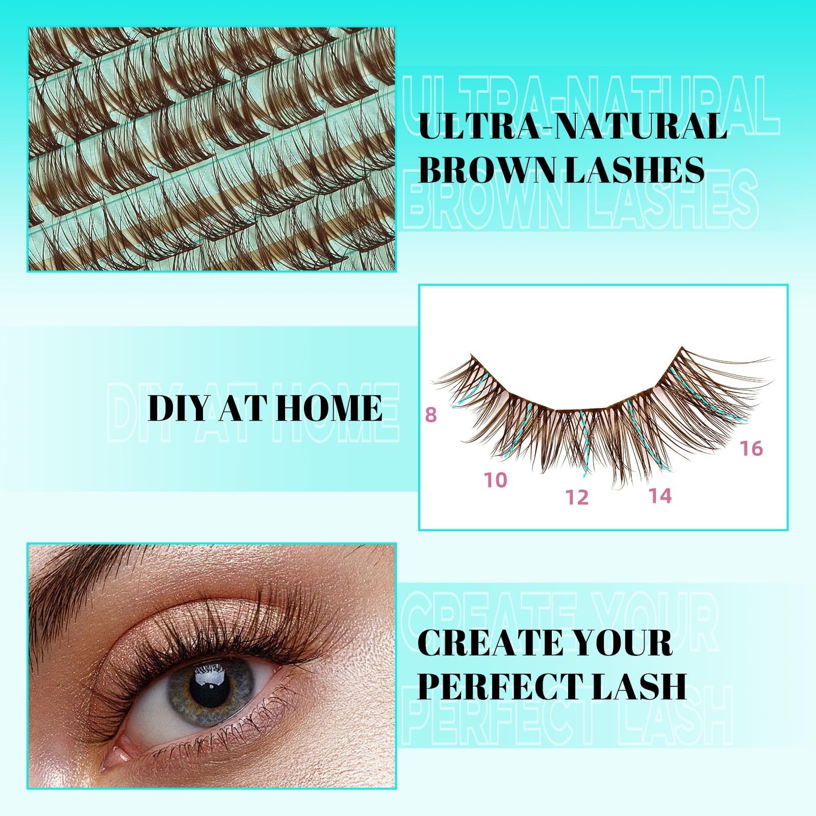 AMZGIRL LASH Brown Lash Clusters – 176 Pcs, C Curl, Natural Dark Brown, Beginner Friendly DIY Lashes