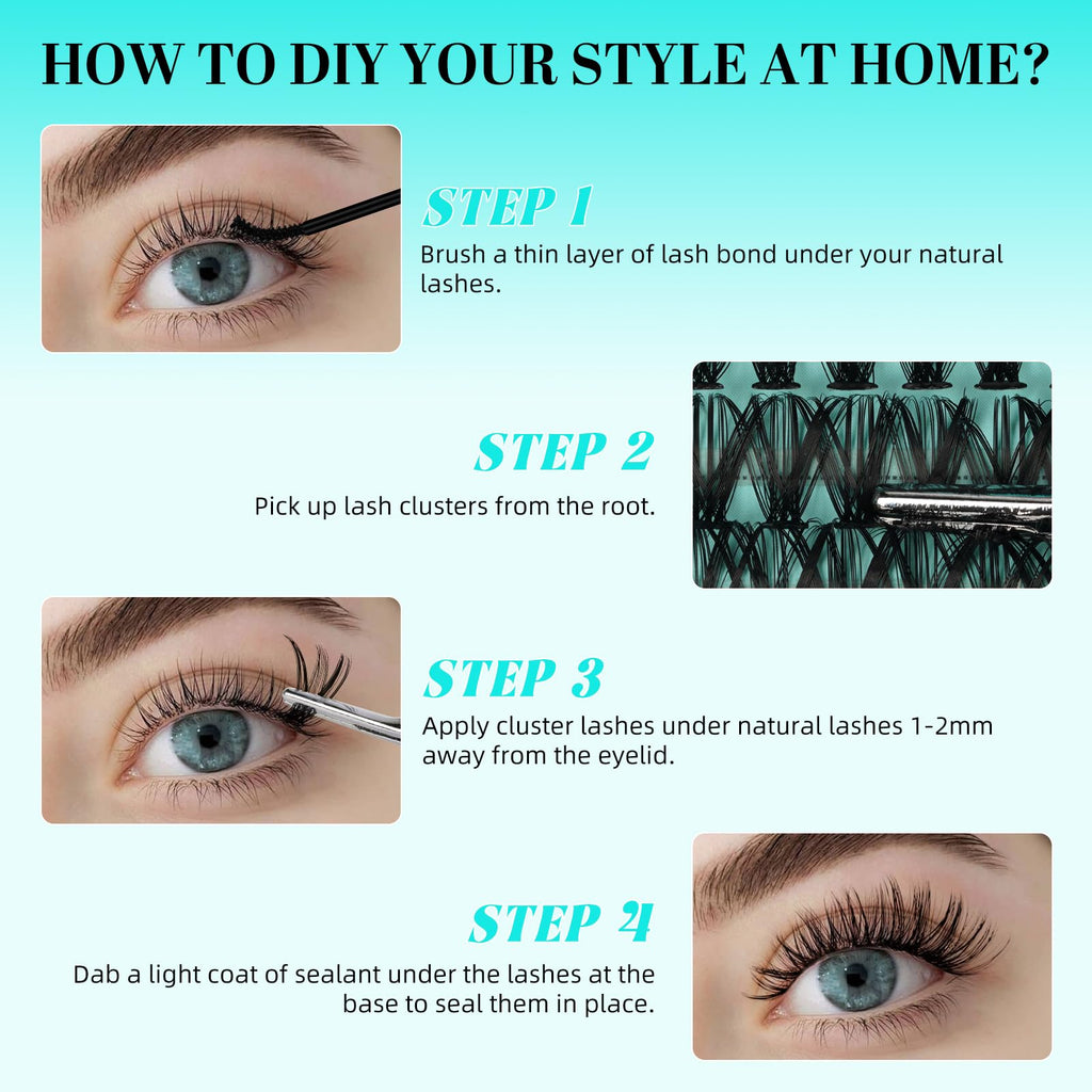 AMZGIRL LASH Lash Clusters 240pcs – DIY D-Curl 9-16mm for Beginners at Home
