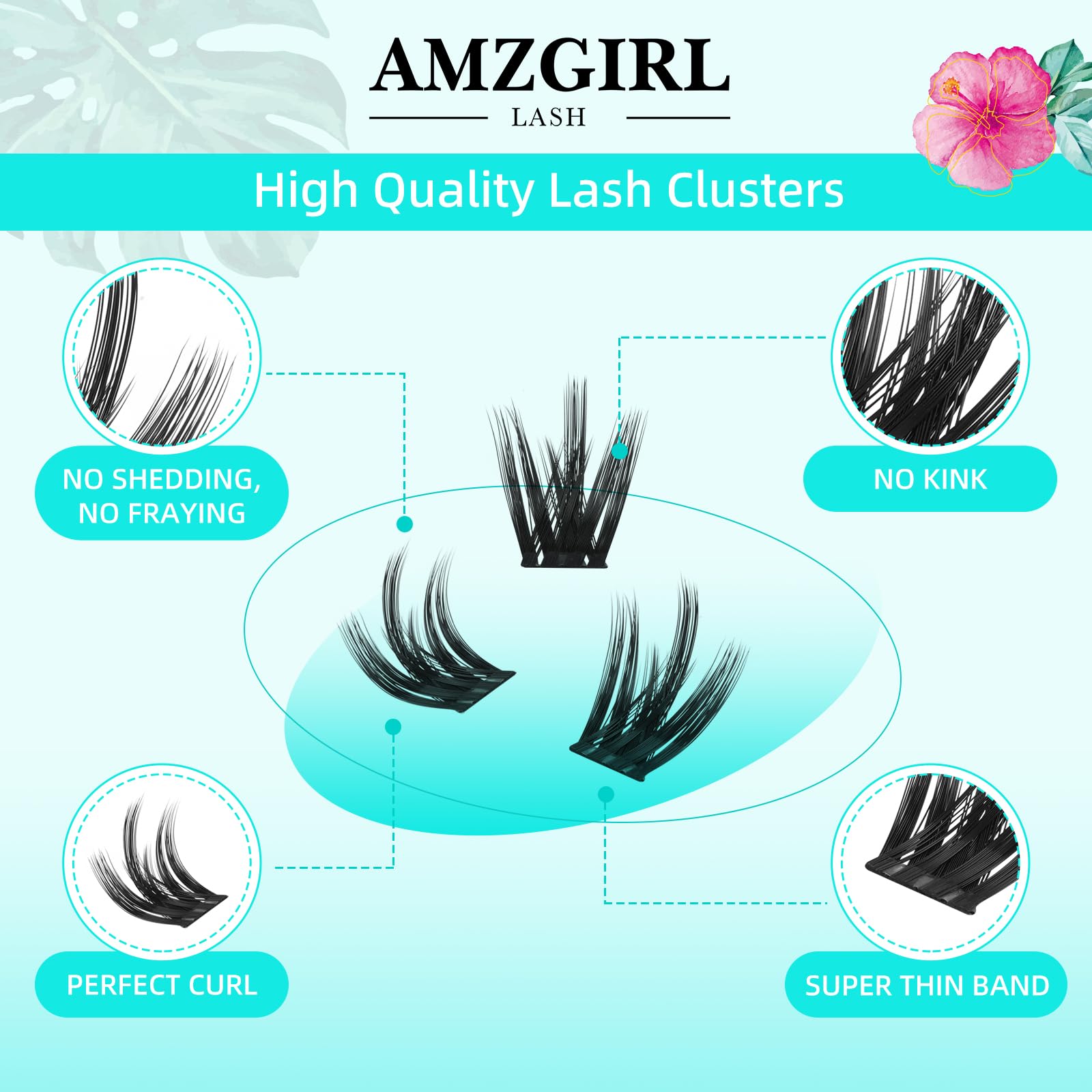 AMZGIRL LASH Lash Clusters Wet Look 168Pcs – Ultra-Thin Band, 10-18mm D-Mix, Orchid