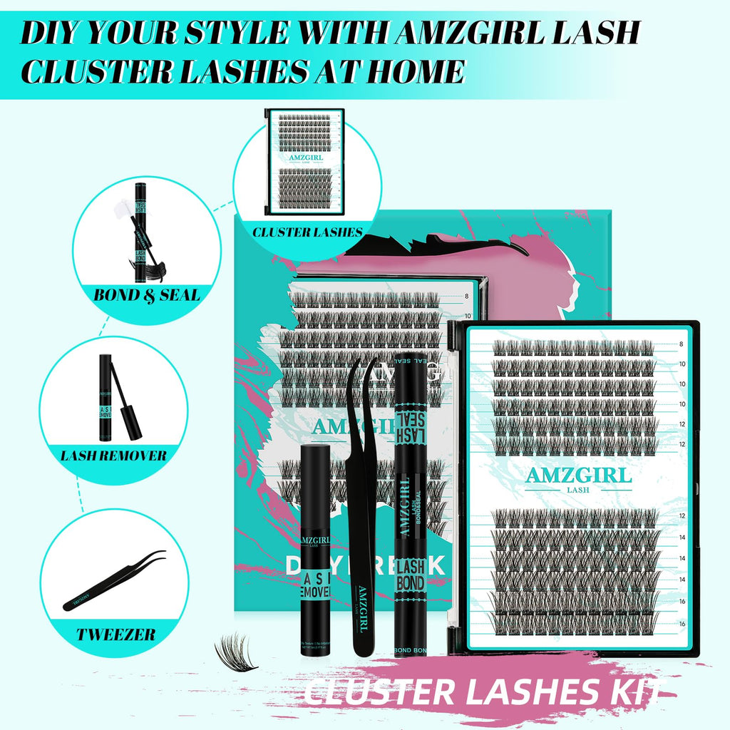 AMZGIRL LASH Daybreak Lash Clusters Kit – DIY Lash Extensions at Home with Bond & Seal