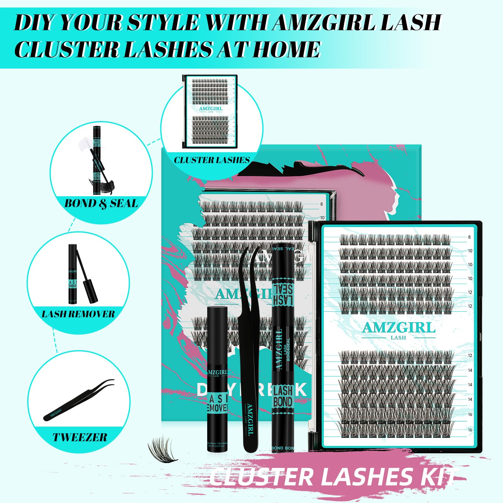 AMZGIRL LASH Daybreak Lash Clusters Kit – DIY Lash Extensions at Home with Bond & Seal