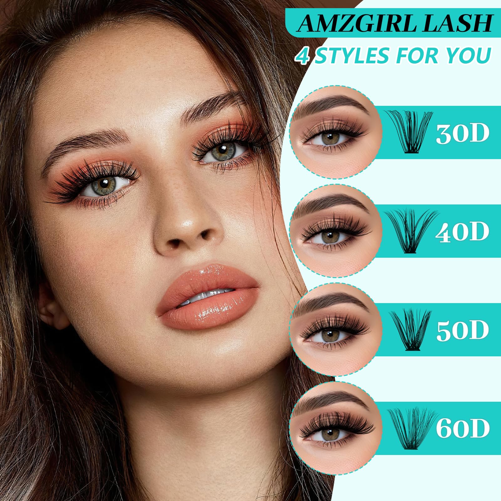 AMZGIRL LASH Lash Clusters Kit 640Pcs – DIY Eyelash Extensions with 9-16mm Mix, Bond & Seal, Remover, Applicator & Brush