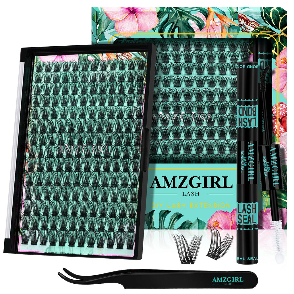 AMZGIRL LASH Lash Clusters Kit 168pcs – Natural Look with Bond & Seal, Waterproof, Ultra-Thin Band (Hollyhock Kit, D-10-18mm)