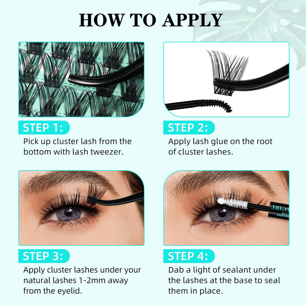 AMZGIRL LASH Lash Clusters Kit 168pcs – Natural Look with Bond & Seal, Waterproof, Ultra-Thin Band (Hollyhock Kit, D-10-18mm)