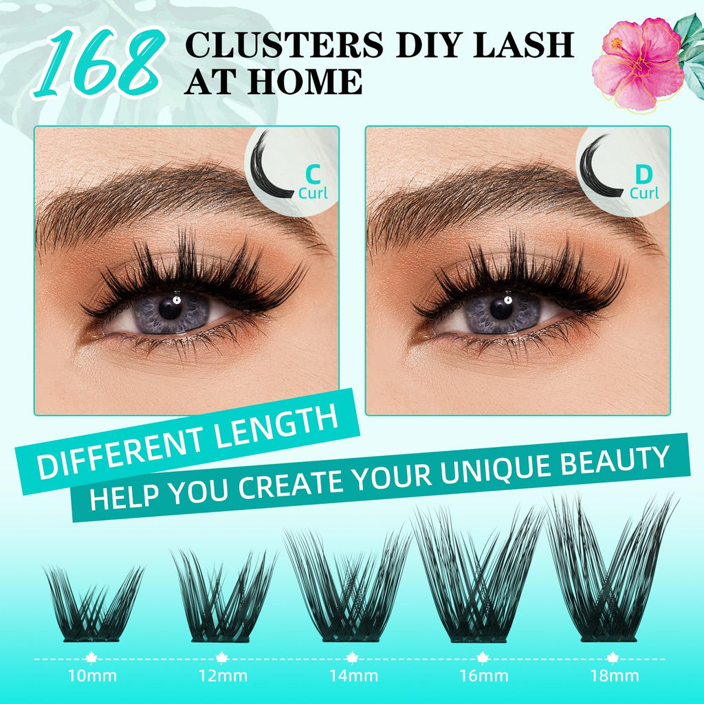 AMZGIRL LASH Lash Clusters Wet Look – 168 Pcs, Ultra-Thin Band, 10–18mm C-Mix