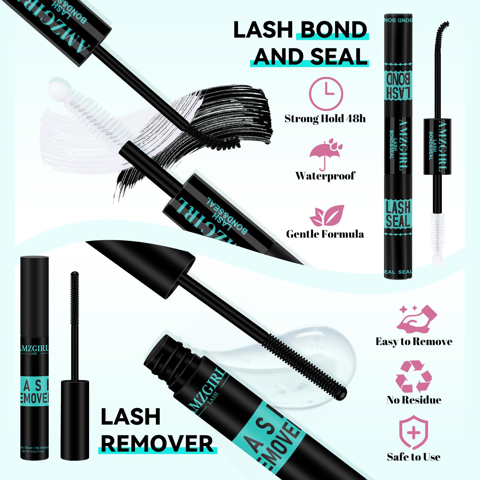 AMZGIRL LASH 3D Cluster Kit – 144pcs D-Curl Lashes with Bond & Seal