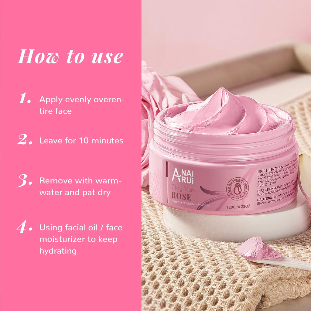 ANAI RUI Rose Facial Mask – Pink Kaolin Clay, Niacinamide & Hyaluronic Acid