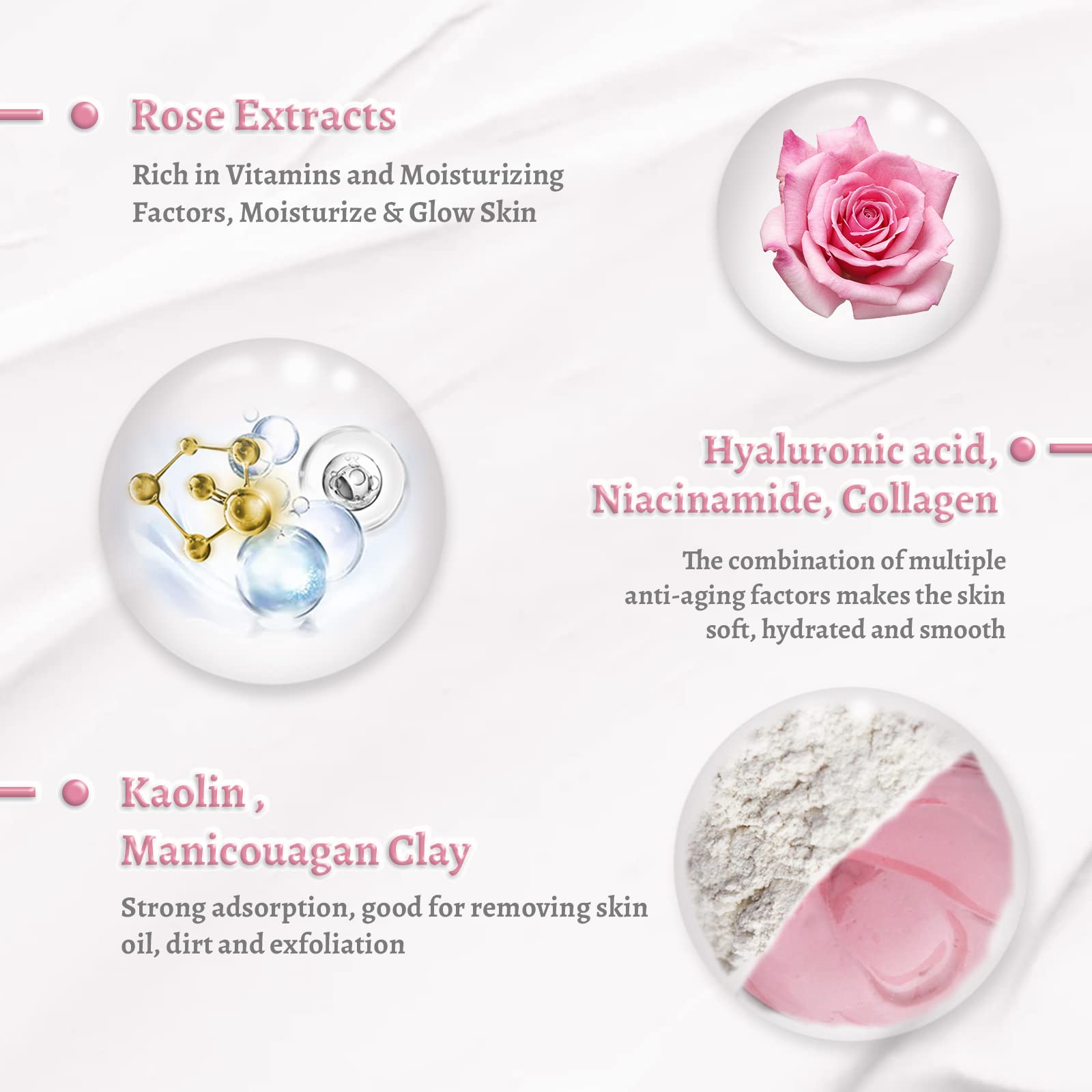 ANAI RUI Rose Facial Mask – Pink Kaolin Clay, Niacinamide & Hyaluronic Acid