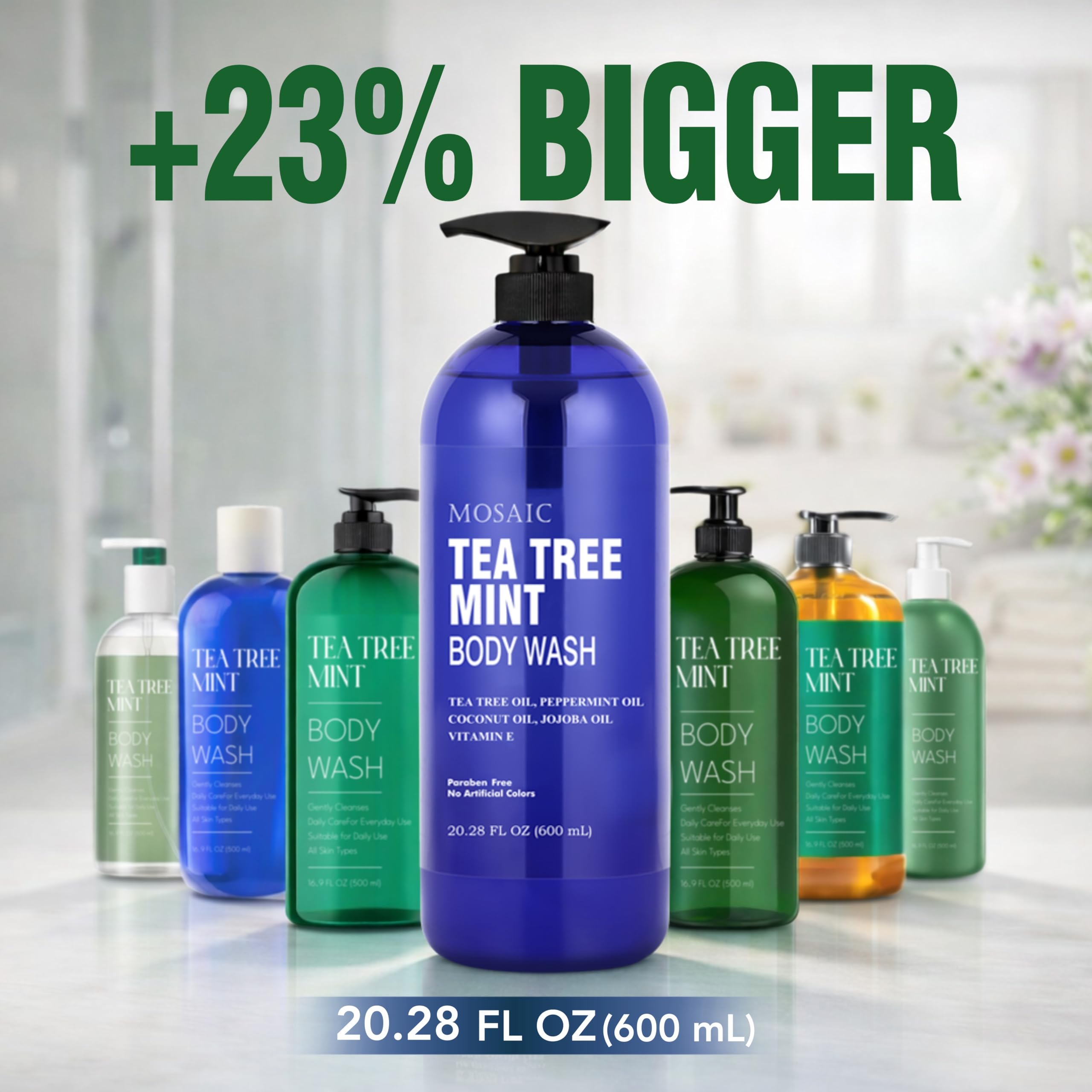 AnatoliaDaphne Tea Tree Body Wash with Mint & Vitamin E – Large 20.2 fl oz Bottles (Pack of 3) – Natural Oils for All Skin Types