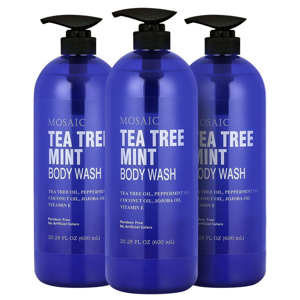 AnatoliaDaphne Tea Tree Body Wash with Mint & Vitamin E – Large 20.2 fl oz Bottles (Pack of 3) – Natural Oils for All Skin Types