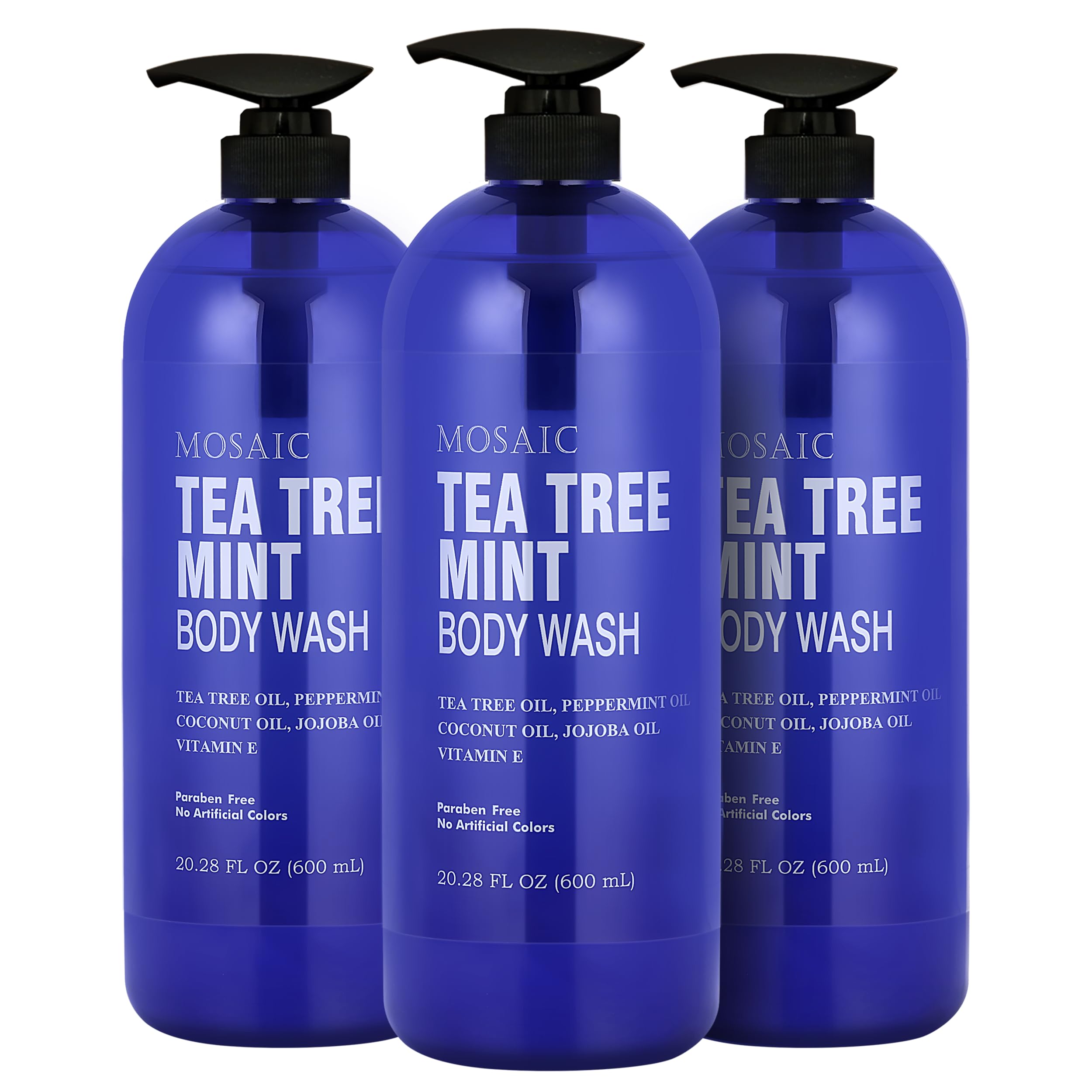 AnatoliaDaphne Tea Tree Body Wash with Mint & Vitamin E – Large 20.2 fl oz Bottles (Pack of 3) – Natural Oils for All Skin Types