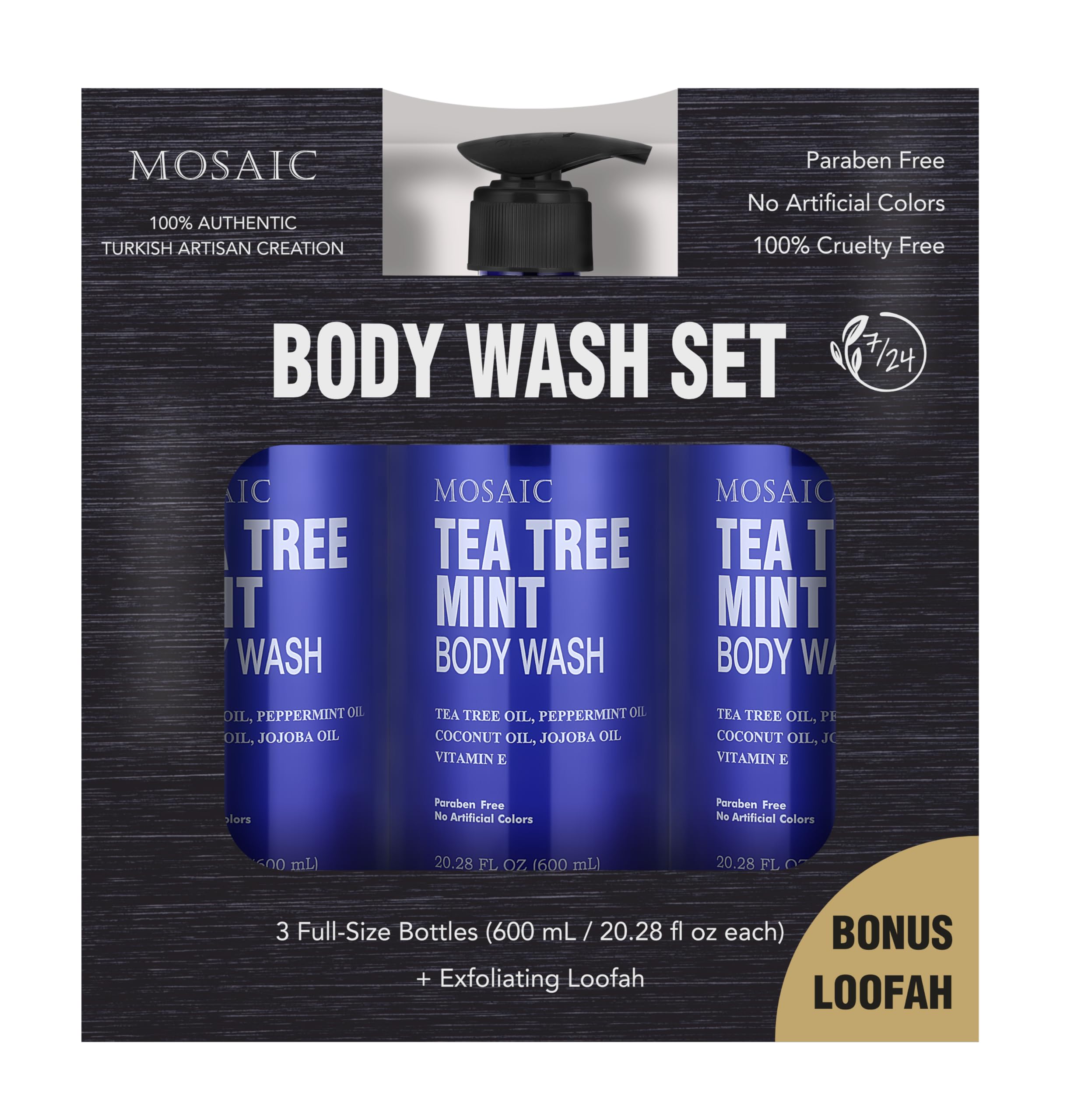 AnatoliaDaphne Tea Tree Body Wash with Mint & Vitamin E – Large 20.2 fl oz Bottles (Pack of 3) – Natural Oils for All Skin Types