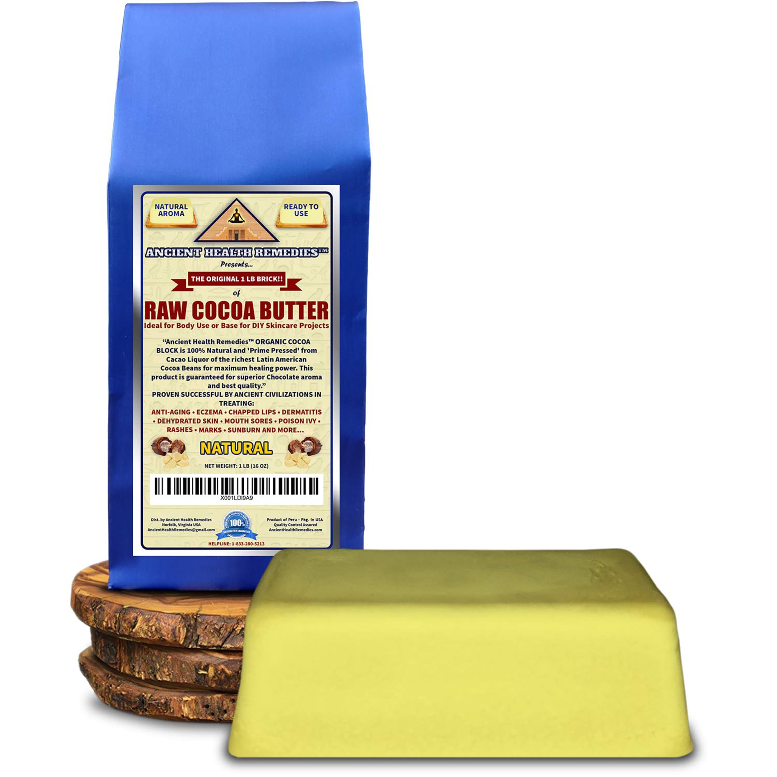 ANCIENT HEALTH REMEDIES Organic Cocoa Butter Block 16oz – Raw Unrefined Cocoa for DIY Lip Balms & Body Butters
