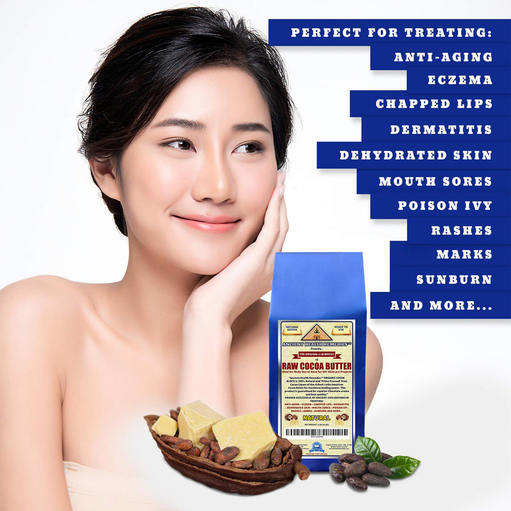 ANCIENT HEALTH REMEDIES Organic Cocoa Butter Block 16oz – Raw Unrefined Cocoa for DIY Lip Balms & Body Butters
