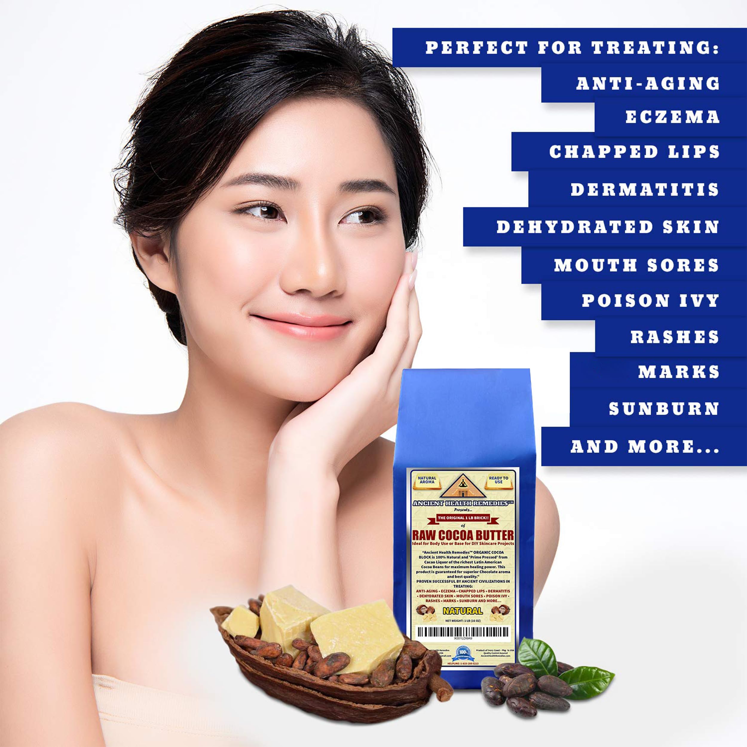 ANCIENT HEALTH REMEDIES Organic Cocoa Butter Block 16oz – Raw Unrefined Cocoa for DIY Lip Balms & Body Butters