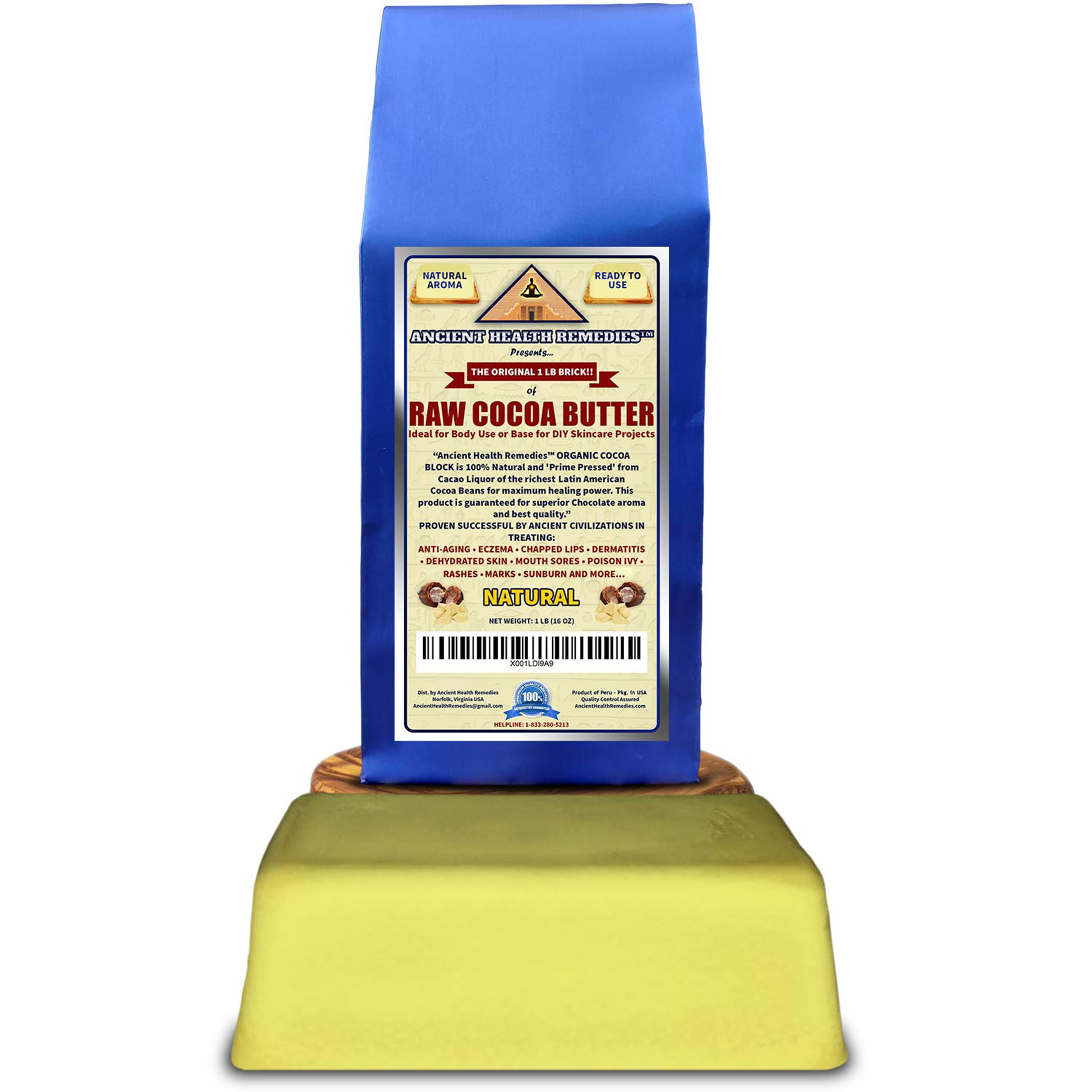 ANCIENT HEALTH REMEDIES Organic Cocoa Butter Block 16oz – Raw Unrefined Cocoa for DIY Lip Balms & Body Butters