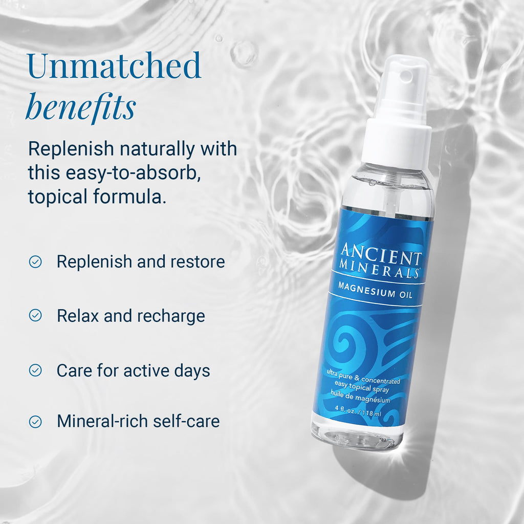 Ancient Minerals Magnesium Oil Refill Bottle – High-Concentration Zechstein Topical Magnesium Chloride (33 oz)