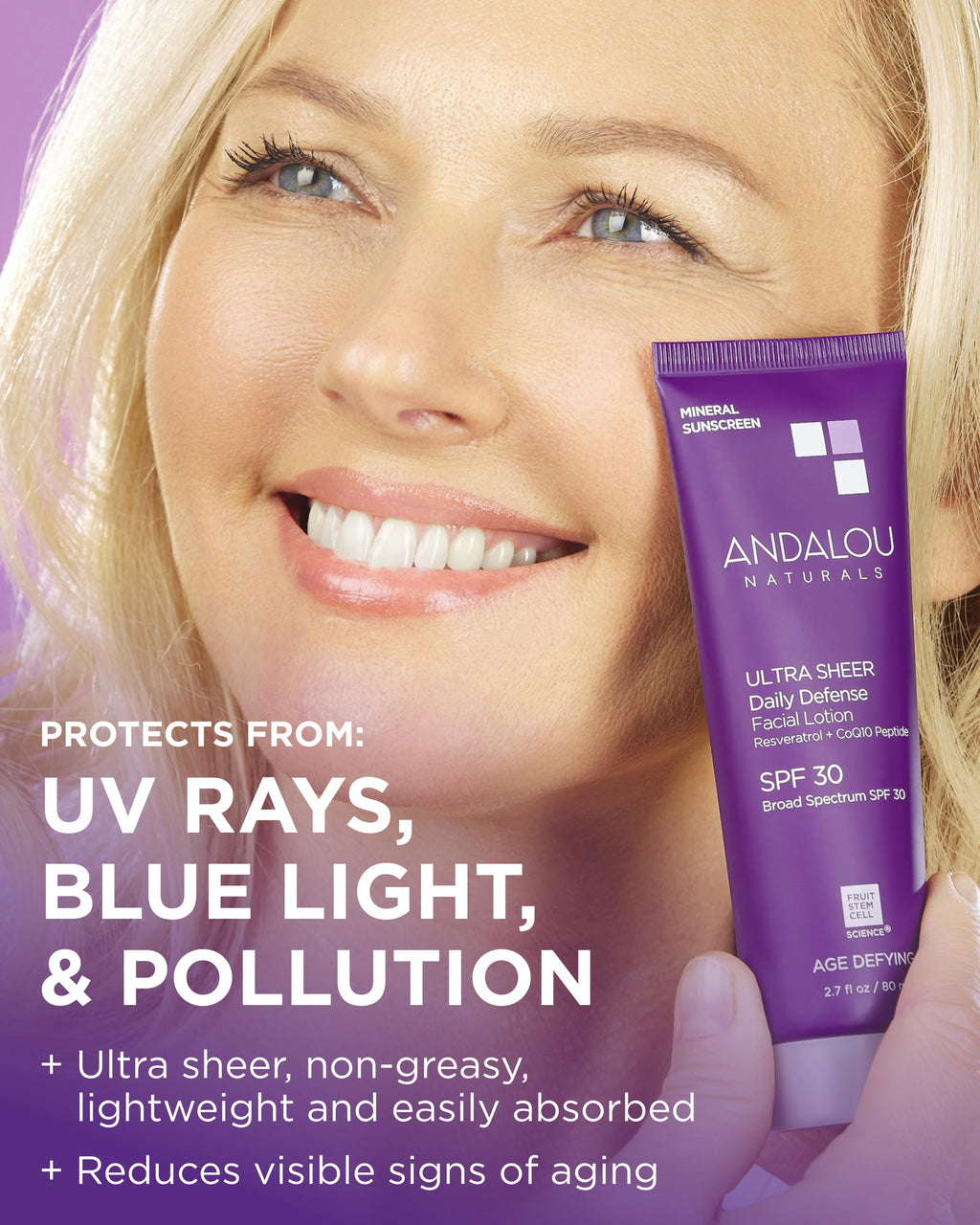 Andalou Naturals Age Defying Ultra Sheer Daily Defense SPF 30 - Mineral Sunscreen