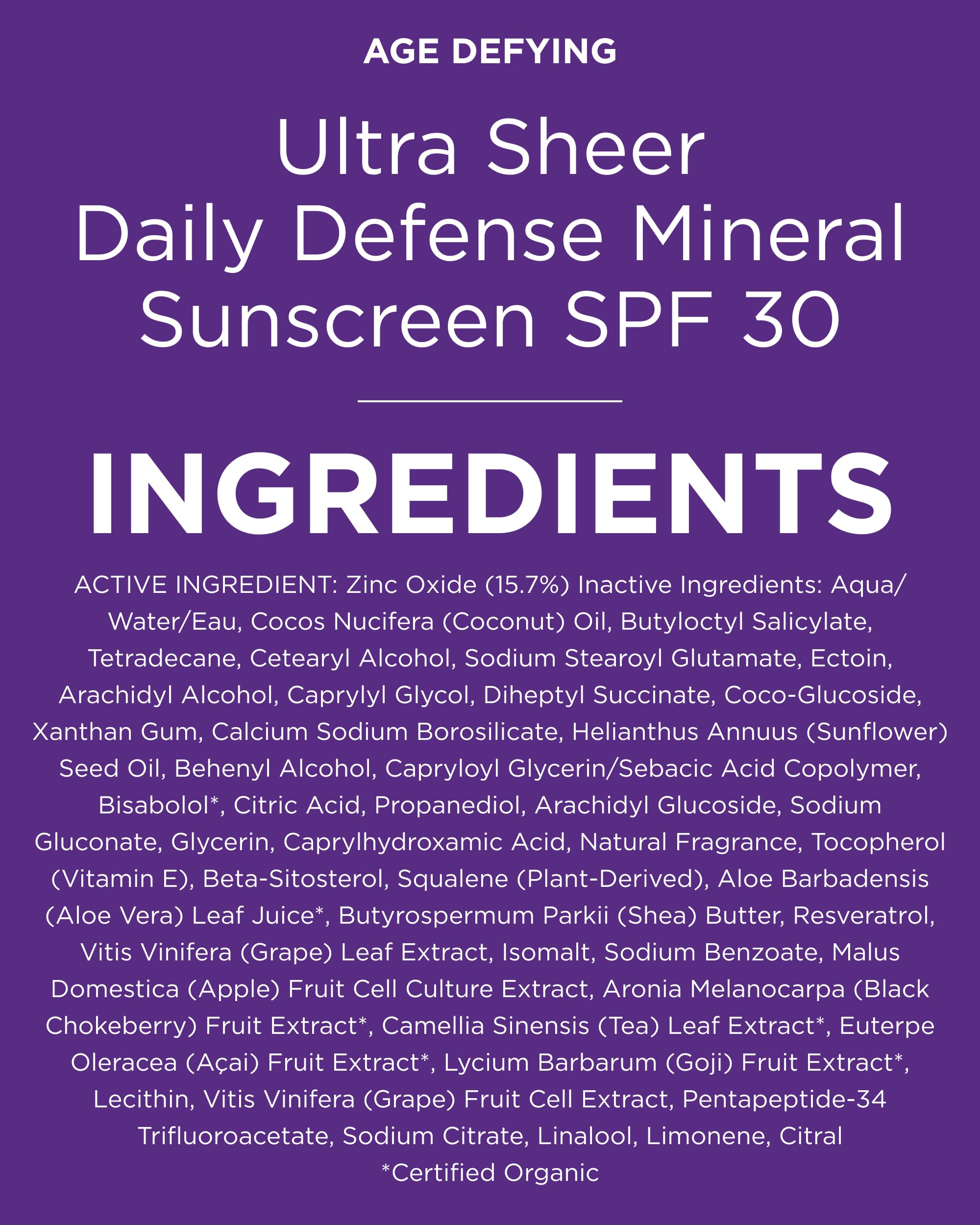 Andalou Naturals Age Defying Ultra Sheer Daily Defense SPF 30 - Mineral Sunscreen