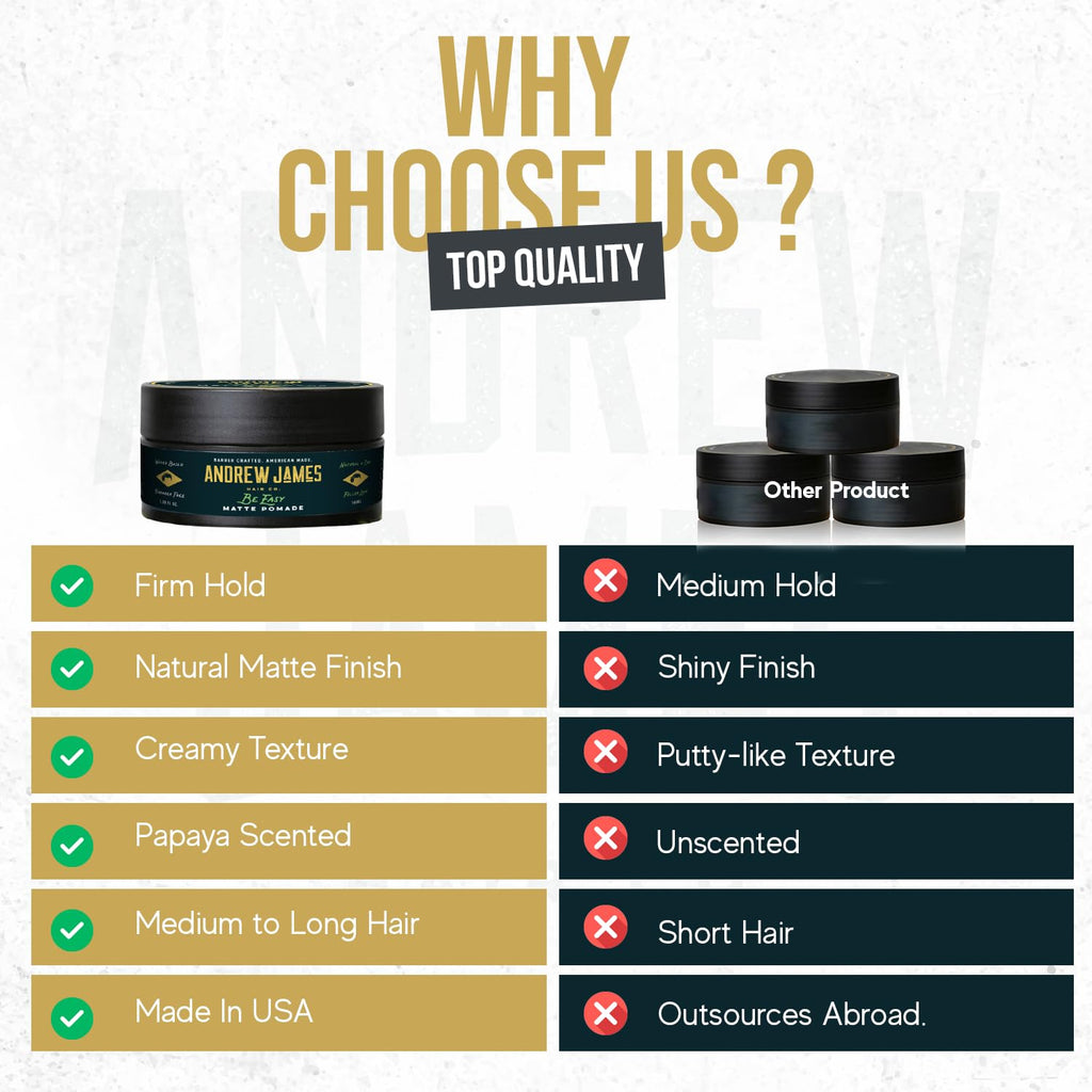 ANDREW JAMES Be Easy Cream Pomade | Firm Hold & Natural Matte Finish | 2.75 oz