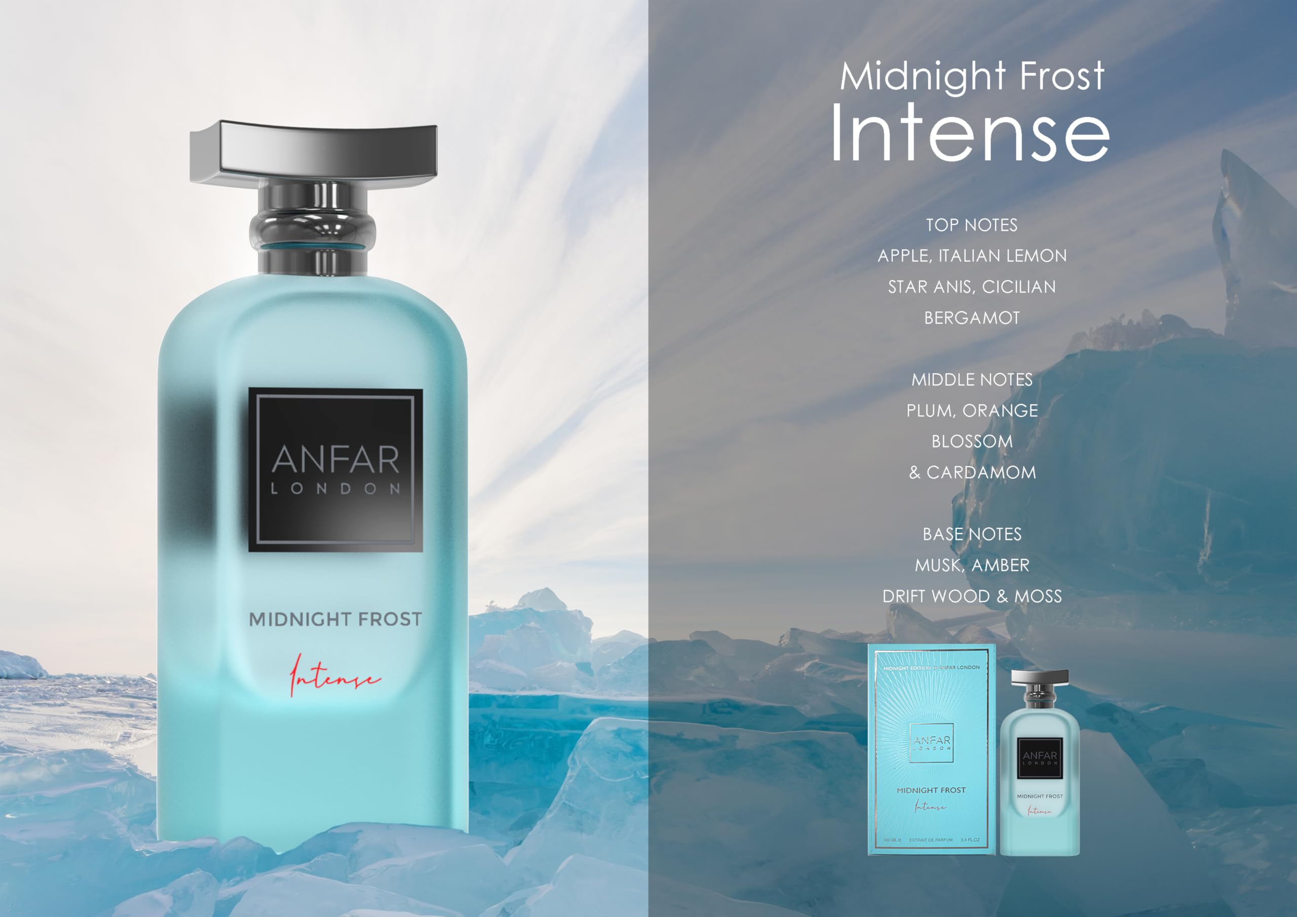 ANFAR LONDON Midnight Frost Intense for Men – Extrait de Parfum, 100 ml / 3.4 fl oz