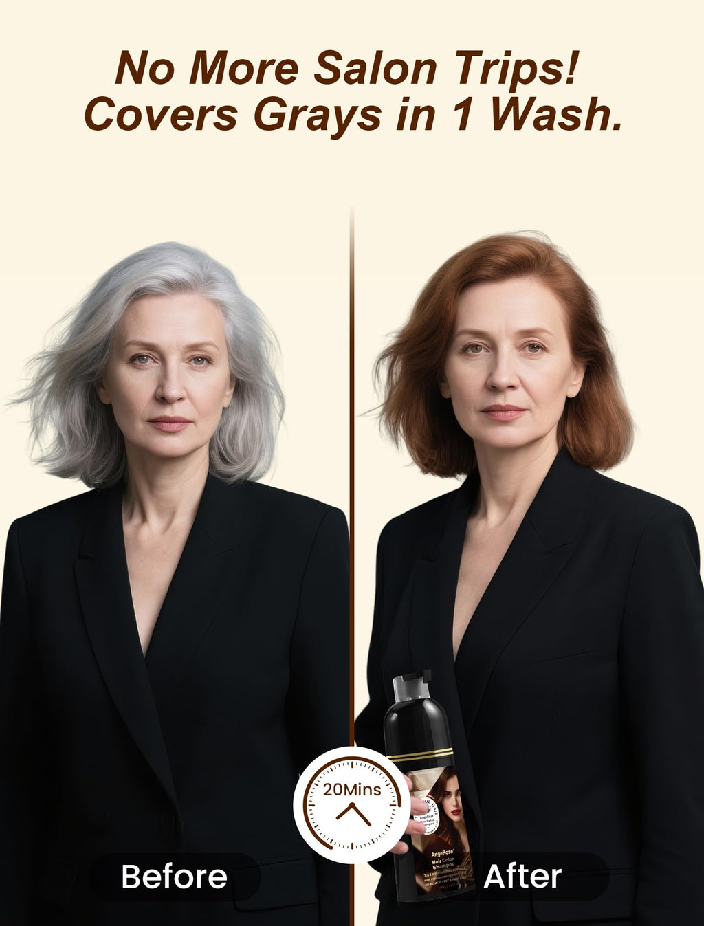 AngeRose Chestnut Brown Hair Dye Shampoo 3-in-1 — Natural Gray Coverage, 400 ml