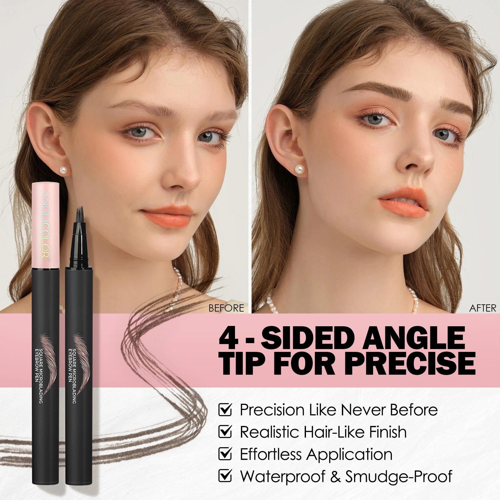 Anglicolor Microblading Eyebrow Pen – Quick, Natural, Long-Lasting Brows (Caramel Blonde 01)
