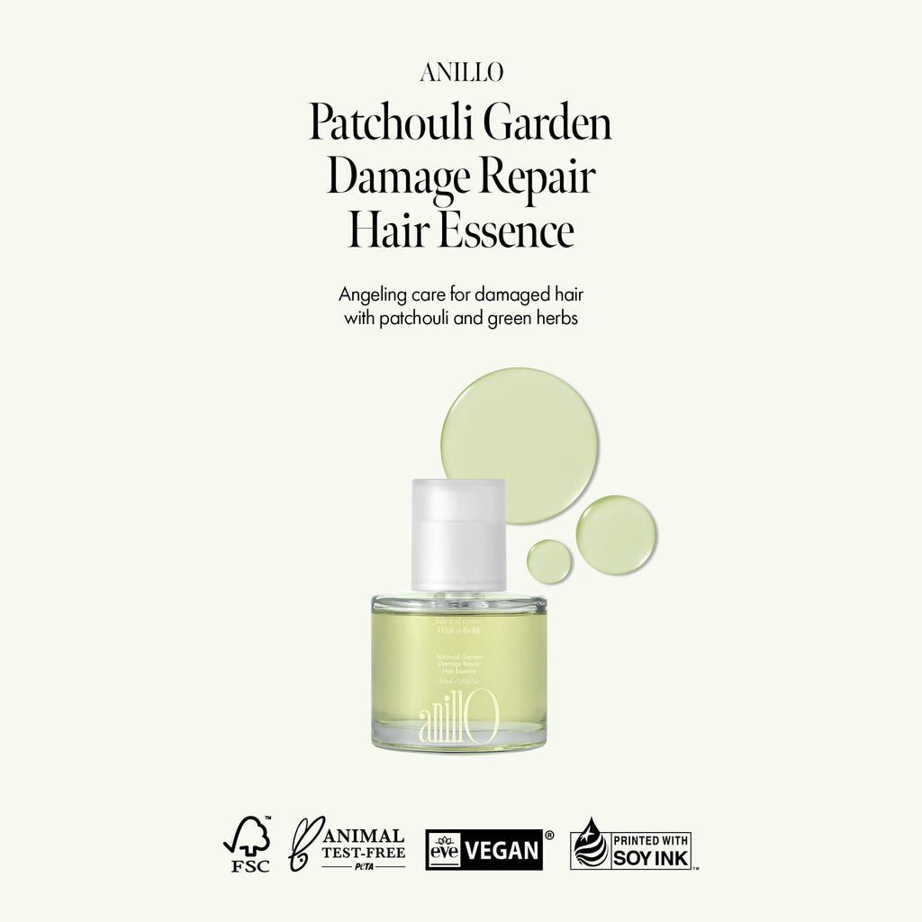 ANILLO Patchouli Garden Damage Repair Hair Essence – Korean Leave-In Serum with Patchouli Leaf Water, Protein Complex & Amino Acids (50ml)