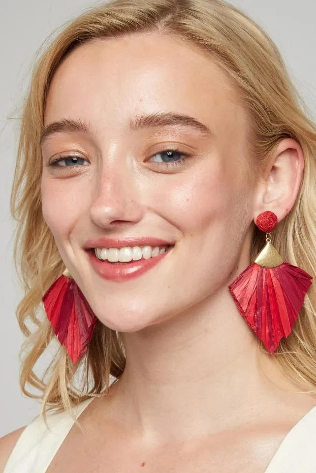 Anjou Raffia Statement Red Earrings