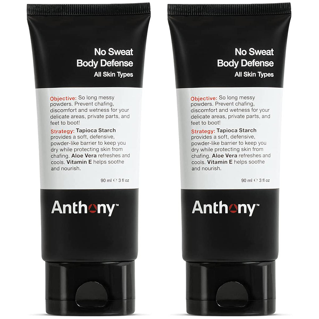 Anthony No Sweat Body Defense for Men — Cream-to-Powder Anti-Chafe Lotion, Talc-Free, 3 oz (Pack of 2)