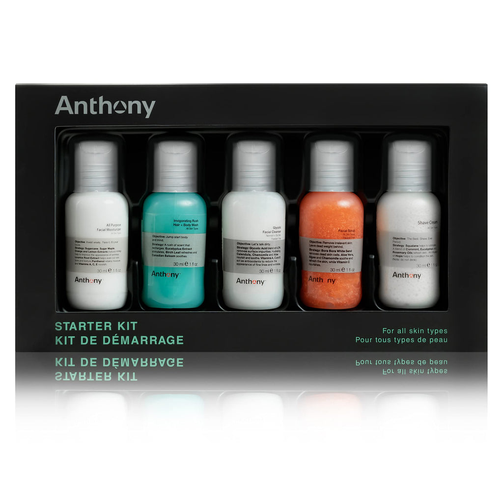 Anthony Starter Kit: Glycolic Cleanser, Facial Scrub, Moisturizer, Hair & Body Wash, Shave Cream