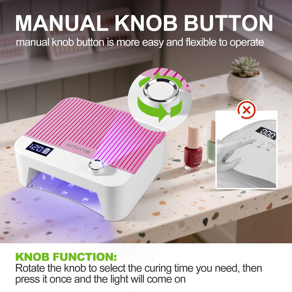ANYINS UV Nail Lamp 120W – Fast, Even Gel Curing, Cordless with Auto-Sensor | Pink