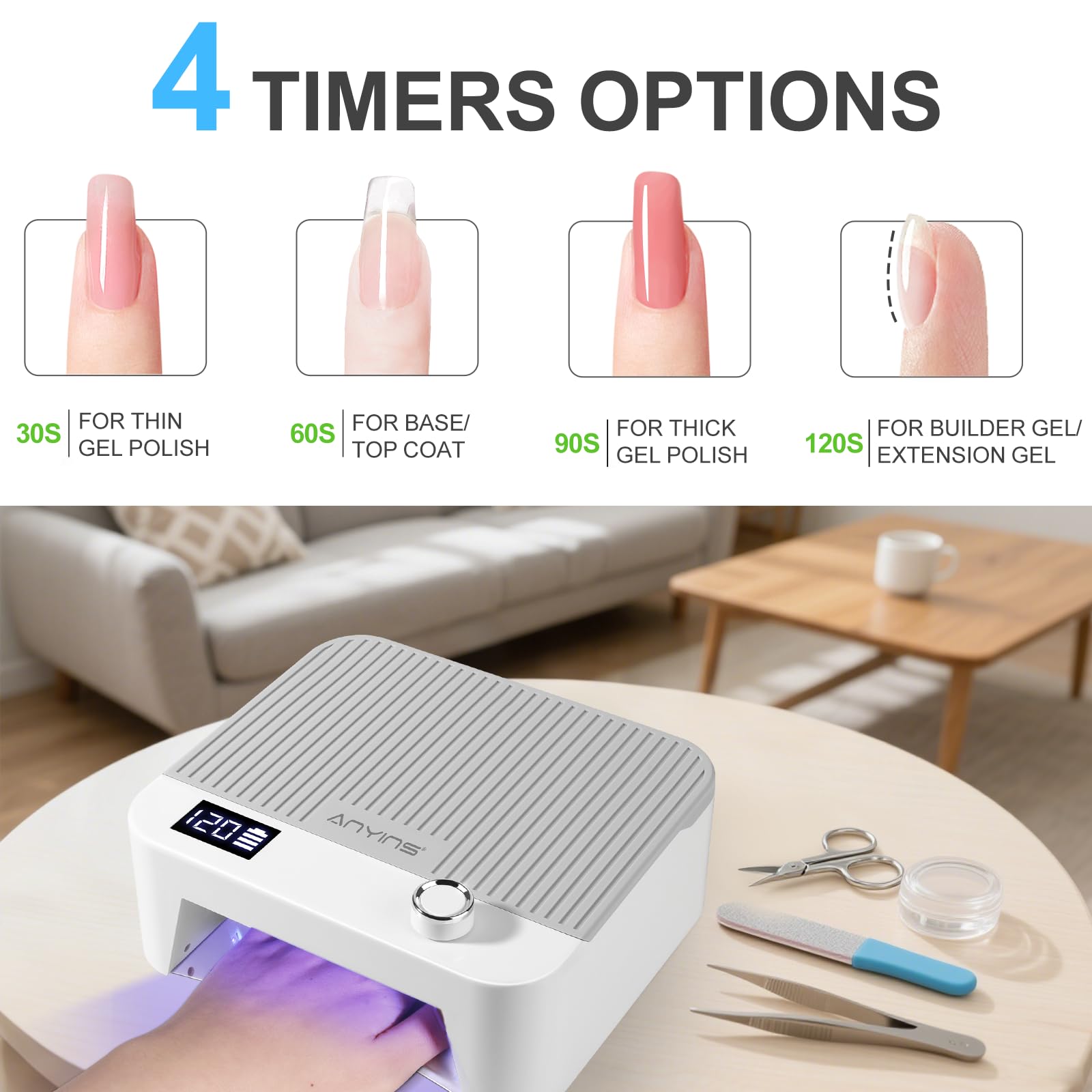 ANYINS UV Nail Lamp 120W – Cordless, Fast & Even Gel Curing with Auto-Sensor