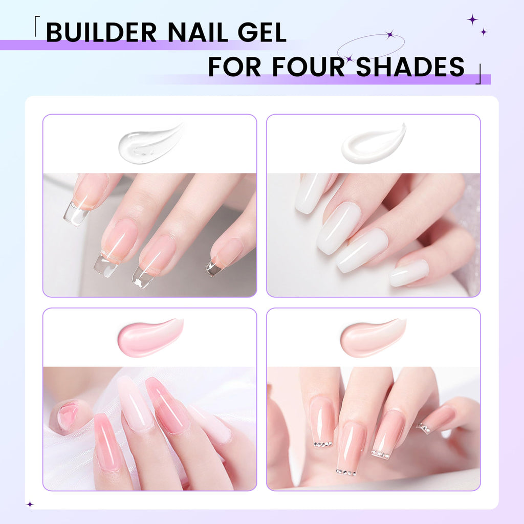 AOBOO Finger Secret Hard Gel for Nails – Builder Gel for Extensions (White/Transparent/Pink Nude), 5.3oz / 150g