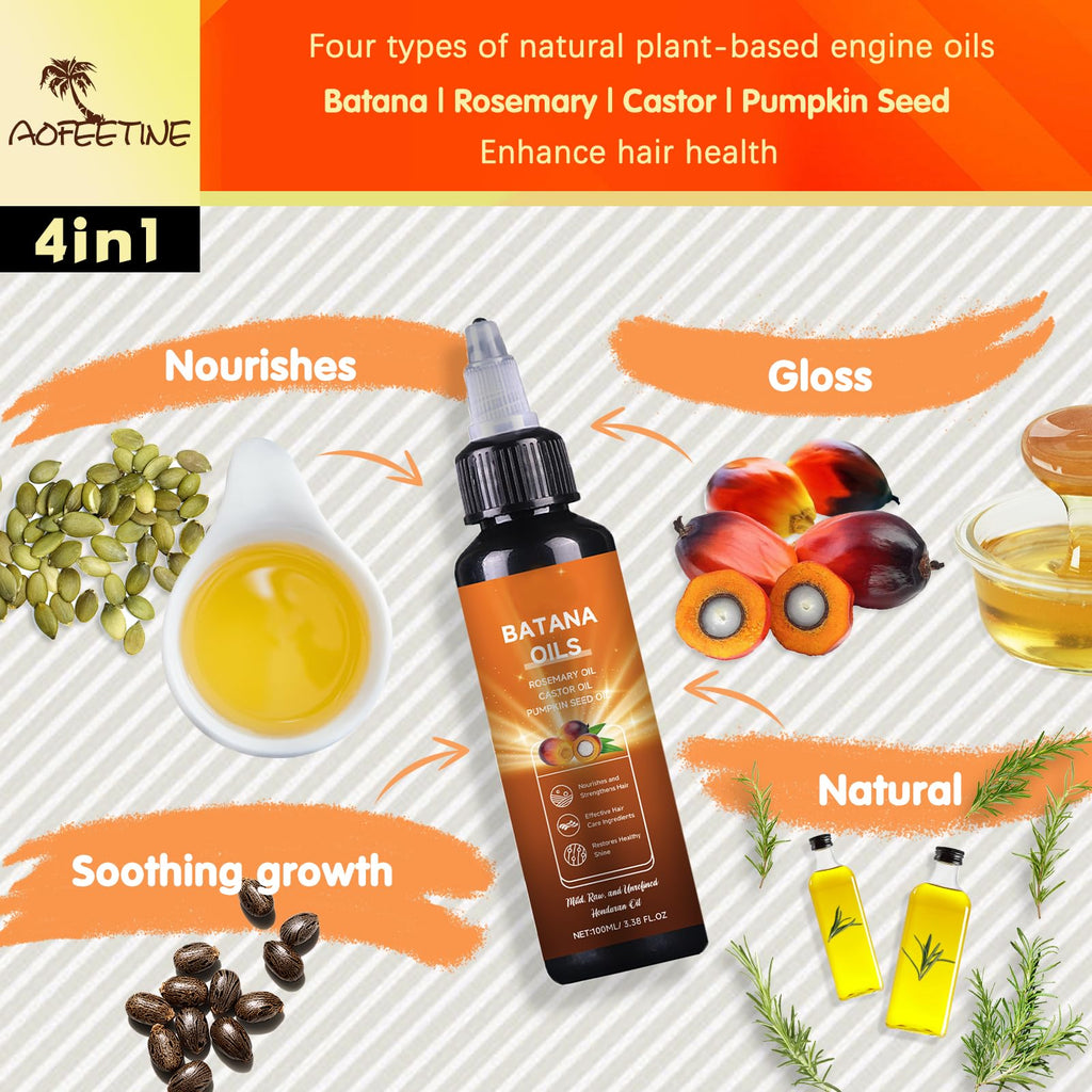 AOFEETINE Batana Oil for Hair Growth – 4-in-1 Deep Nourishment with Rosemary, Castor & Pumpkin Seed