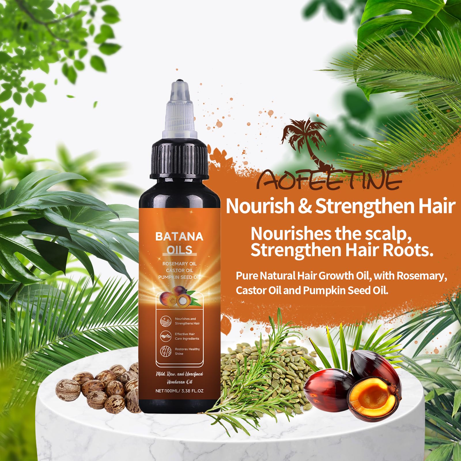 AOFEETINE Batana Oil for Hair Growth – 4-in-1 Deep Nourishment with Rosemary, Castor & Pumpkin Seed