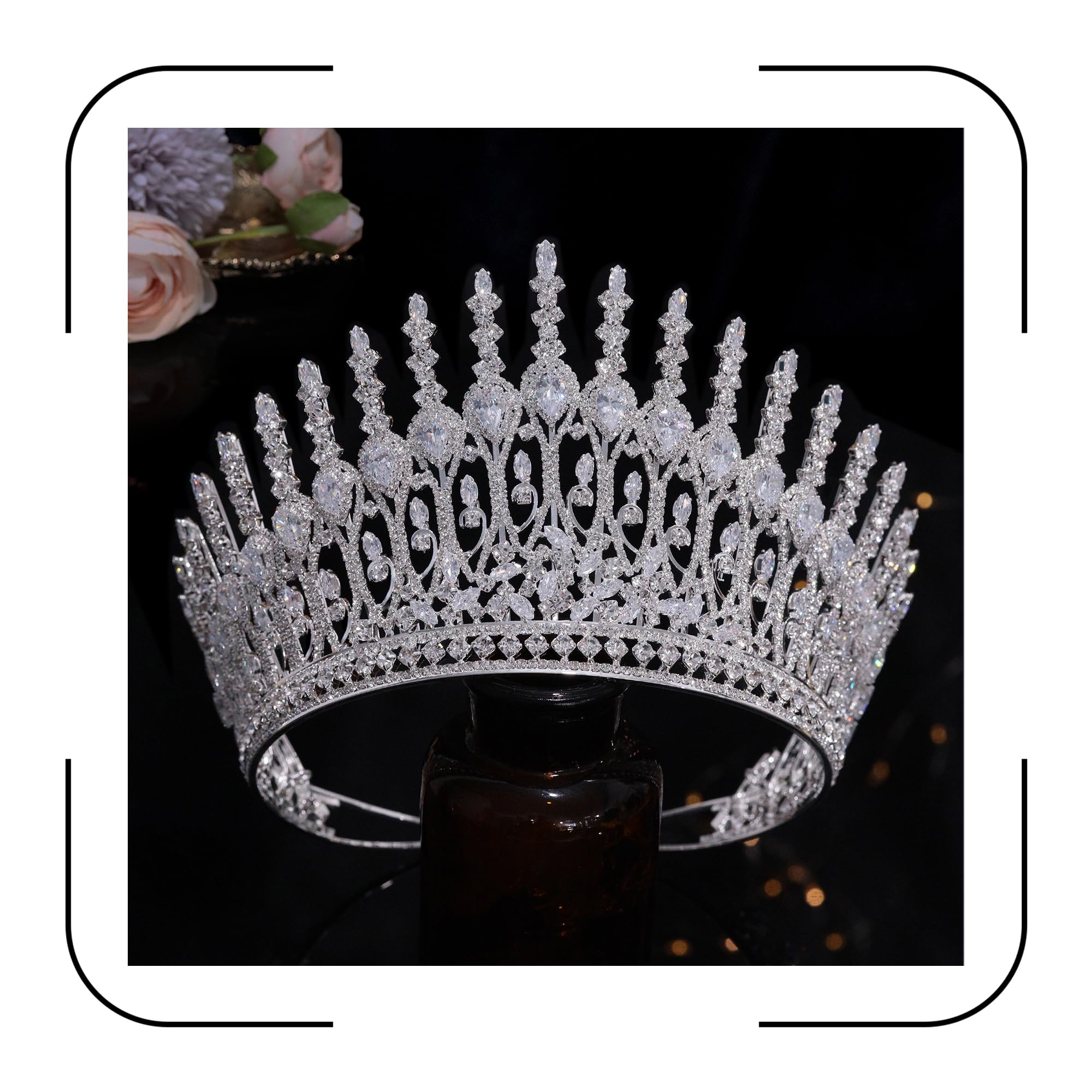 Aoligrace Luxury Wedding Crown – 5A Cubic Zirconia Tall Princess Tiara