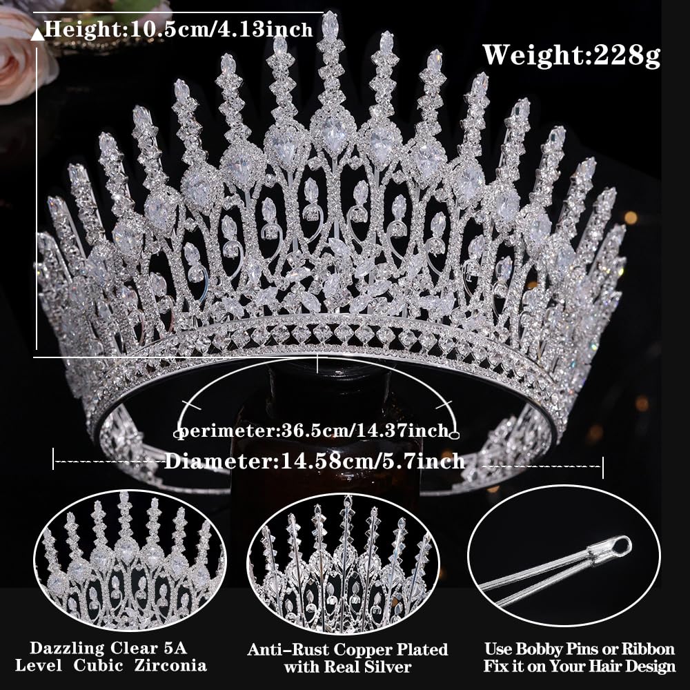 Aoligrace Luxury Wedding Crown – 5A Cubic Zirconia Tall Princess Tiara