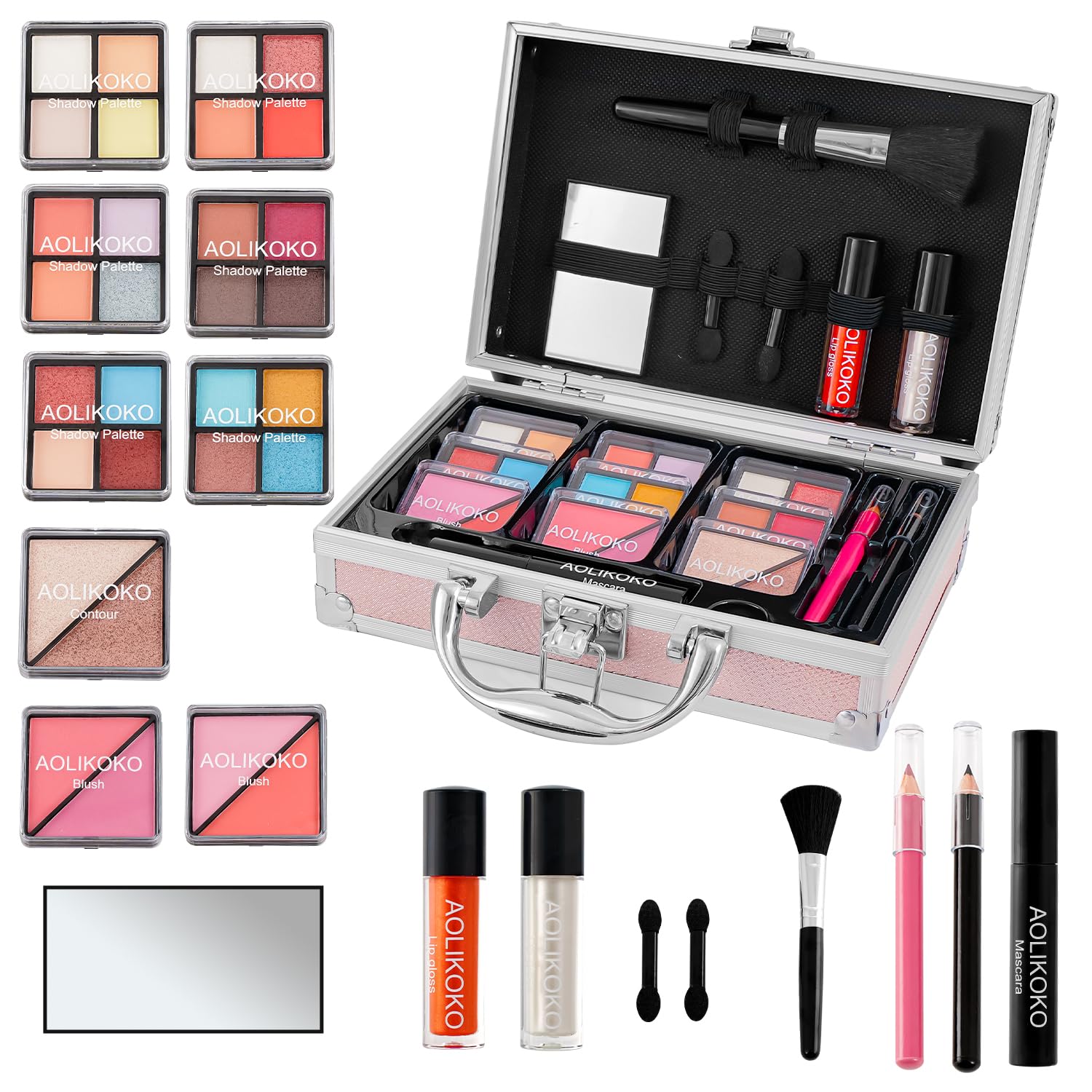 AOLIKOKO All-in-One Makeup Kit for Teens & Women | Portable Train Case