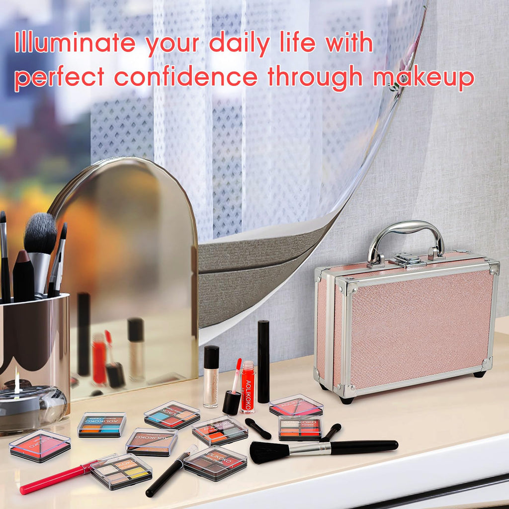 AOLIKOKO All-in-One Makeup Kit for Teens & Women | Portable Train Case
