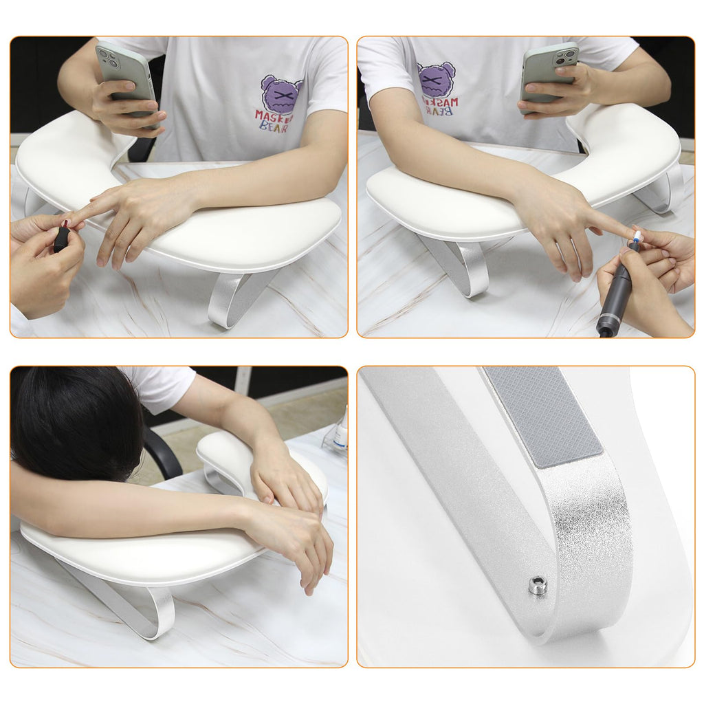 AONOLOVO Arm Rest for Nails Tech — 10-degree Inclined U-Shaped Nail Hand Rest with Aluminum Alloy Holder, Non-slip
