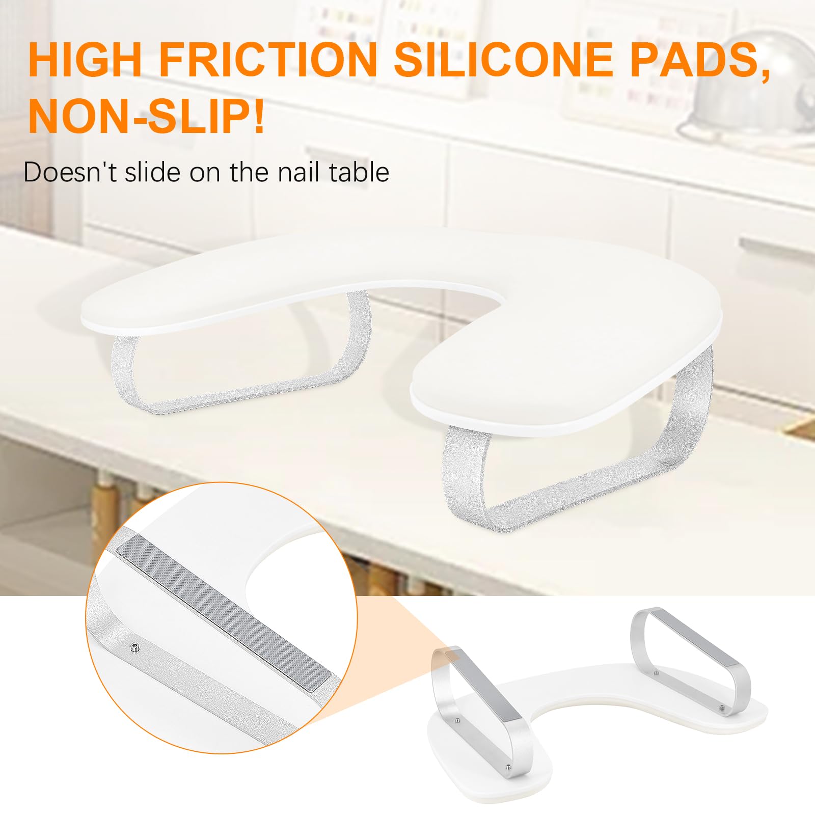 AONOLOVO Arm Rest for Nails Tech — 10-degree Inclined U-Shaped Nail Hand Rest with Aluminum Alloy Holder, Non-slip